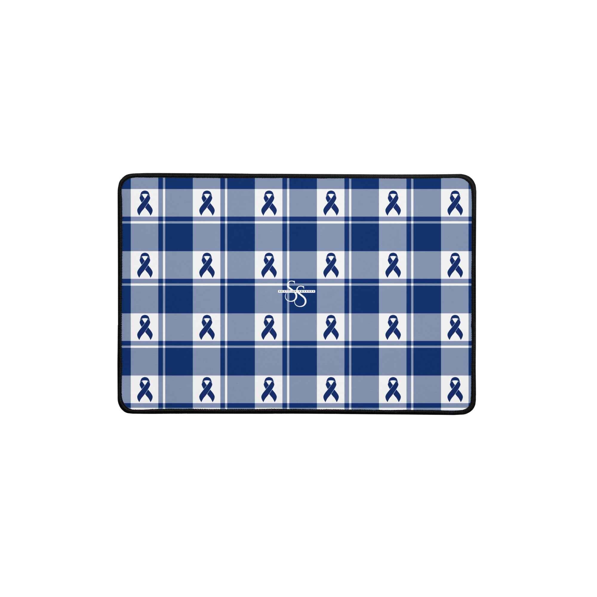 Desk Mat Colorectal Cancer Awareness Plaid, Dark Blue Ribbon, Supportive Gift 12″×18″ - Scottish Squares