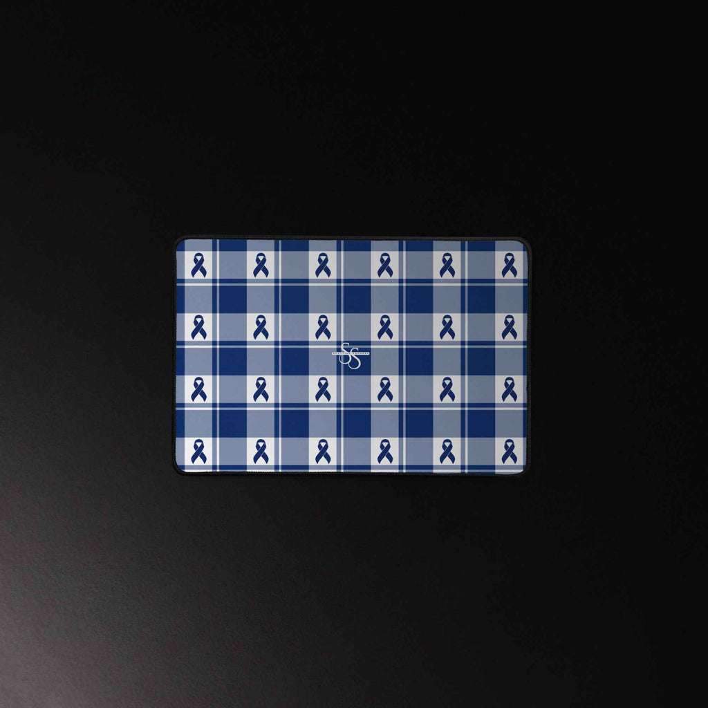 Desk Mat Colorectal Cancer Awareness Plaid, Dark Blue Ribbon, Supportive Gift - Scottish Squares