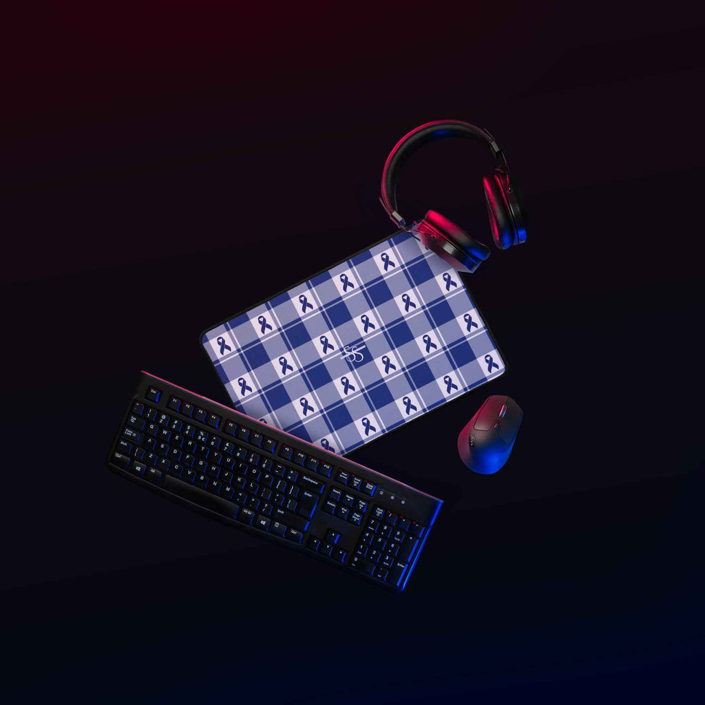 Desk Mat Colorectal Cancer Awareness Plaid, Dark Blue Ribbon, Supportive Gift - Scottish Squares