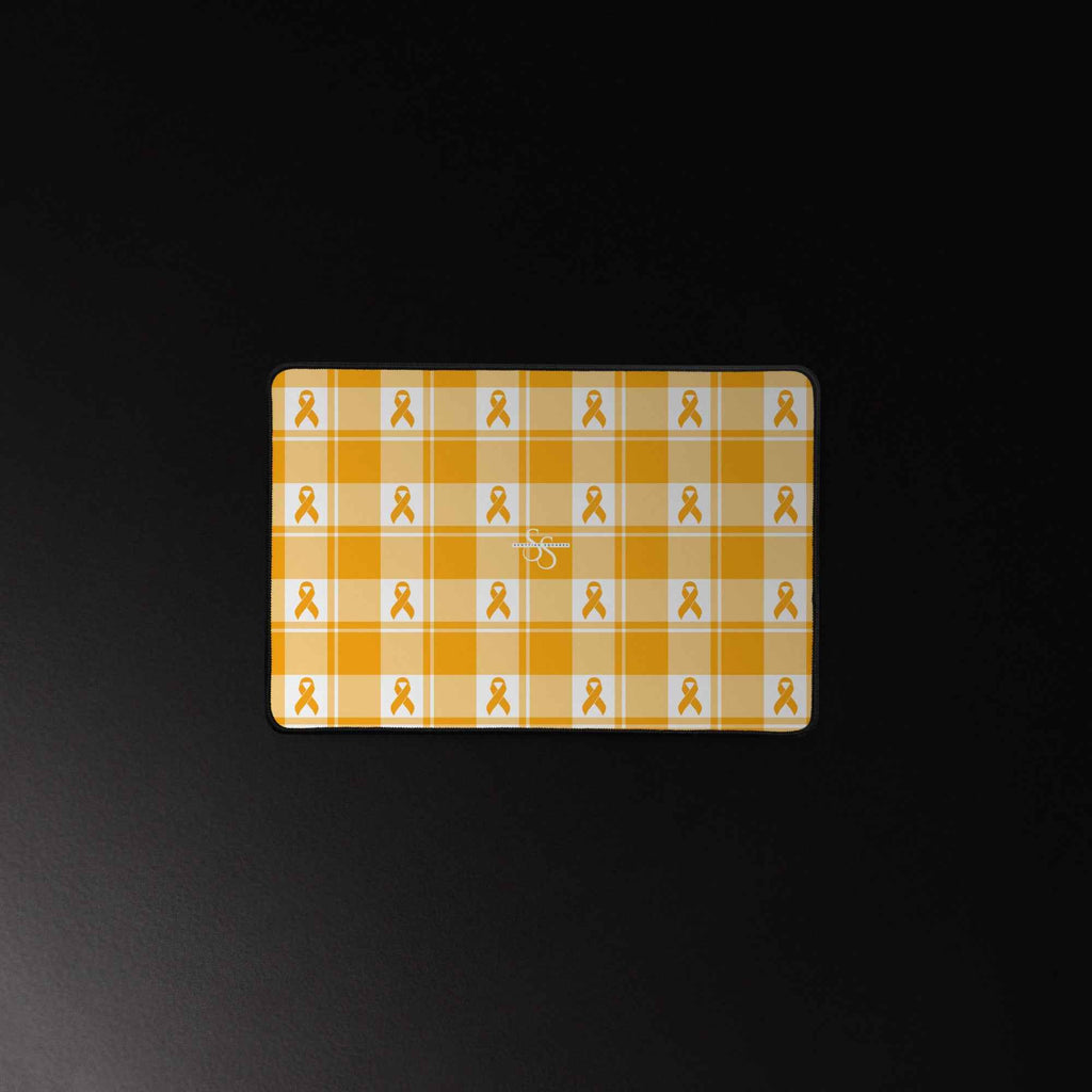 Desk Mat Kidney Cancer Awareness Plaid, Orange Ribbon, Supportive Gift - Scottish Squares