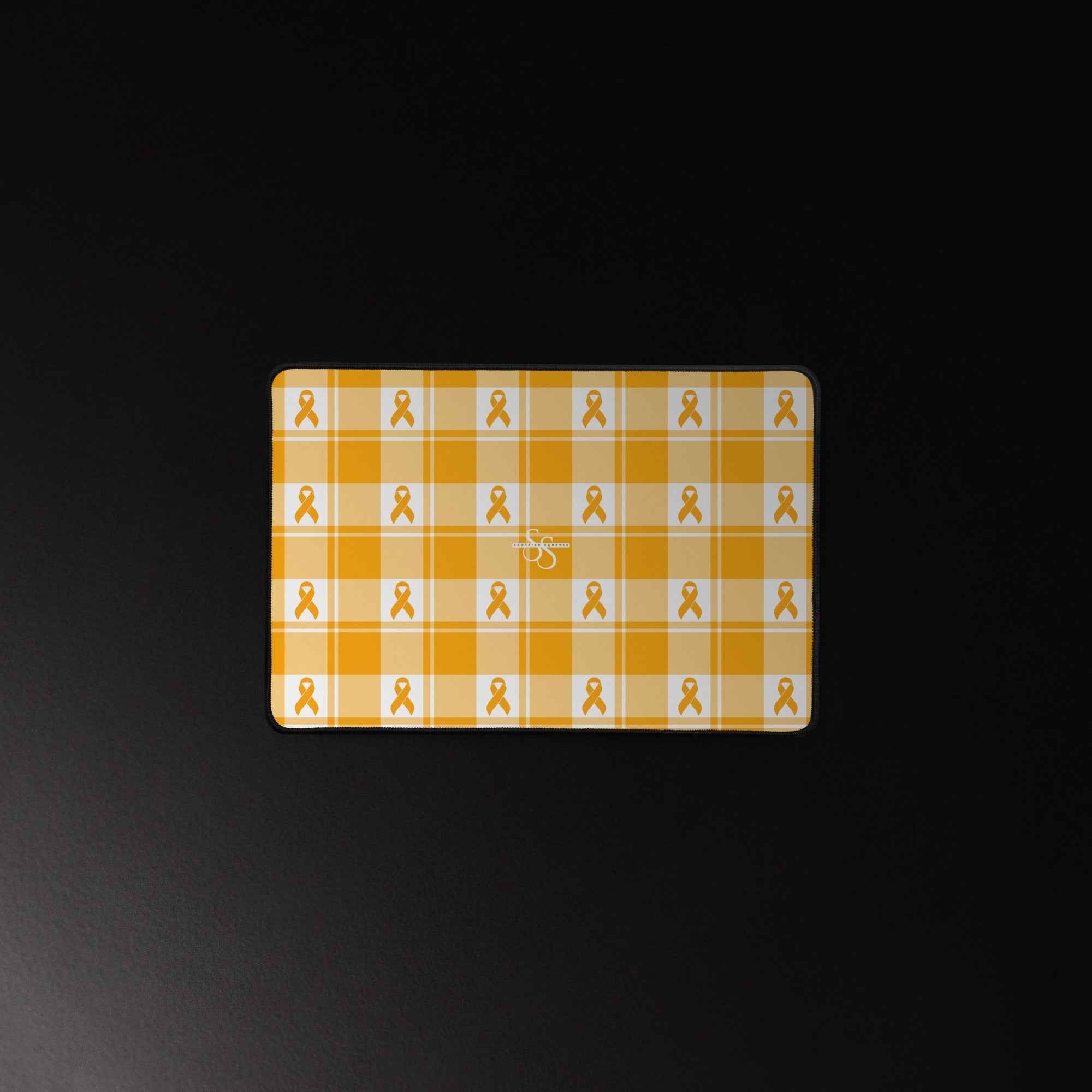 Desk Mat Kidney Cancer Awareness Plaid, Orange Ribbon, Supportive Gift - Scottish Squares