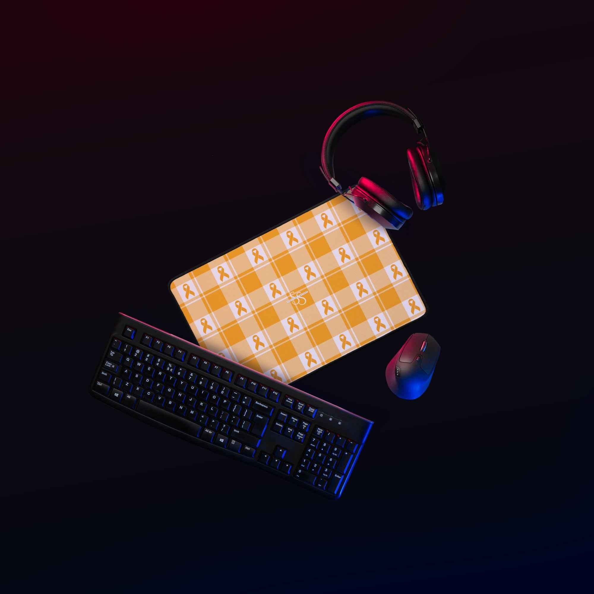 Desk Mat Kidney Cancer Awareness Plaid, Orange Ribbon, Supportive Gift - Scottish Squares