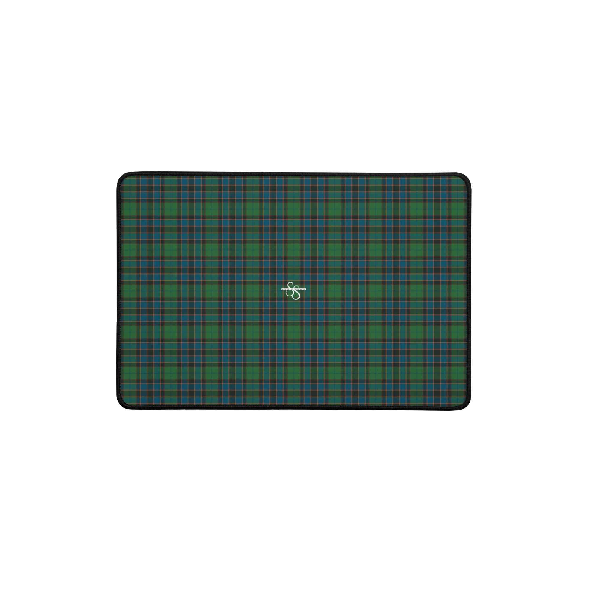 Desk Mat Green Blue Orange Plaid Tartan