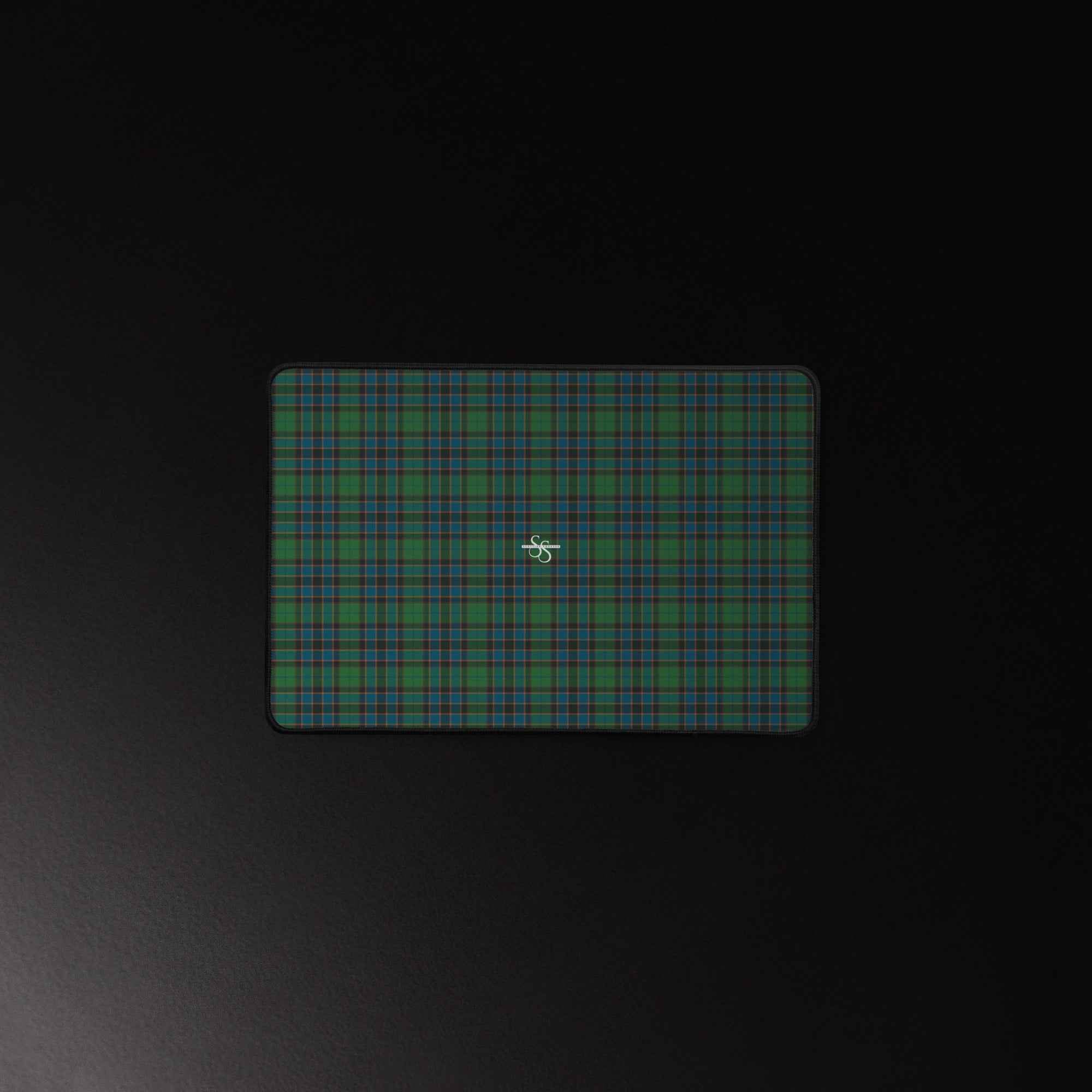 Desk Mat Green Blue Orange Plaid Tartan