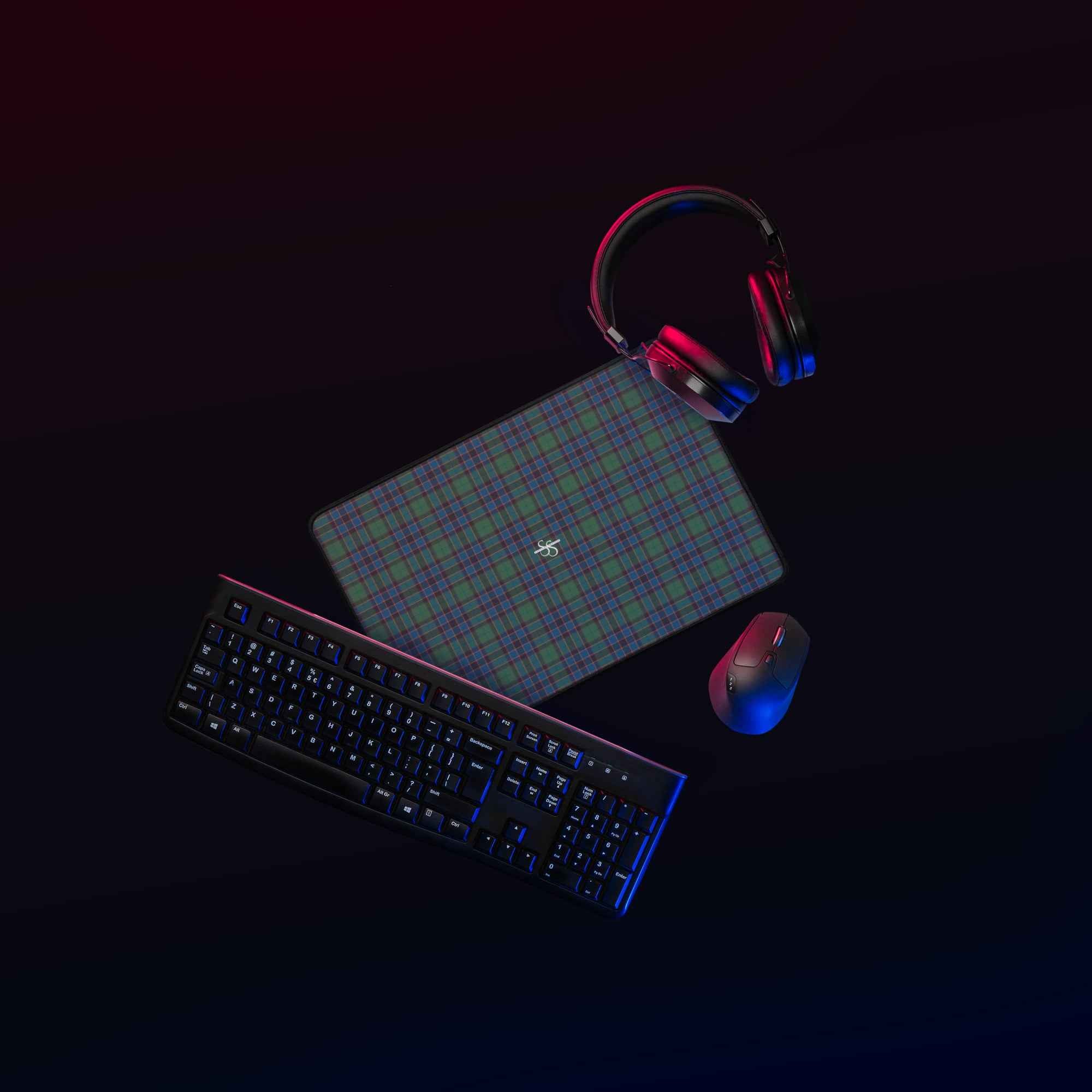 Desk Mat Green Blue Orange Plaid Tartan