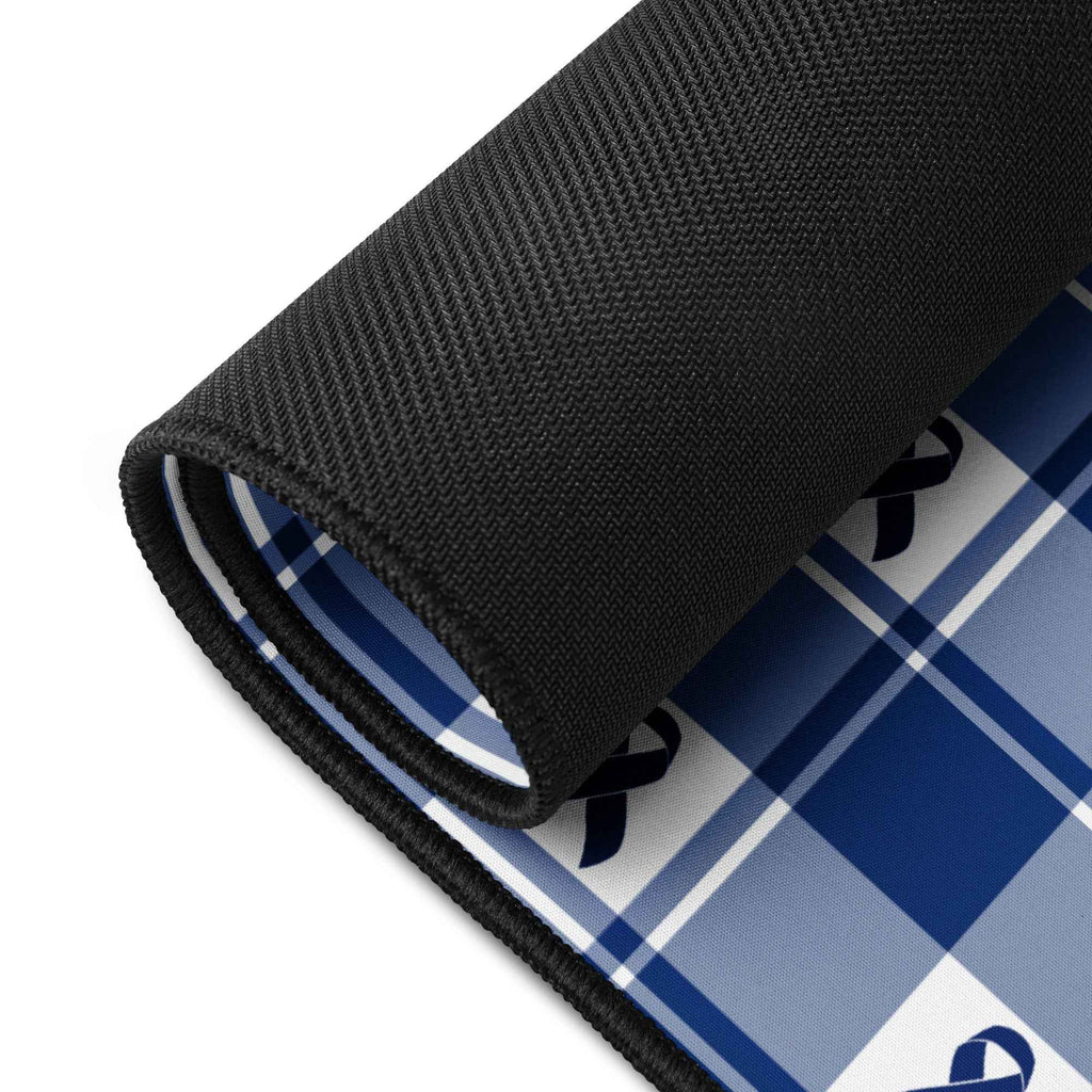 Desk Mat Colorectal Cancer Awareness Plaid, Dark Blue Ribbon, Supportive Gift - Scottish Squares