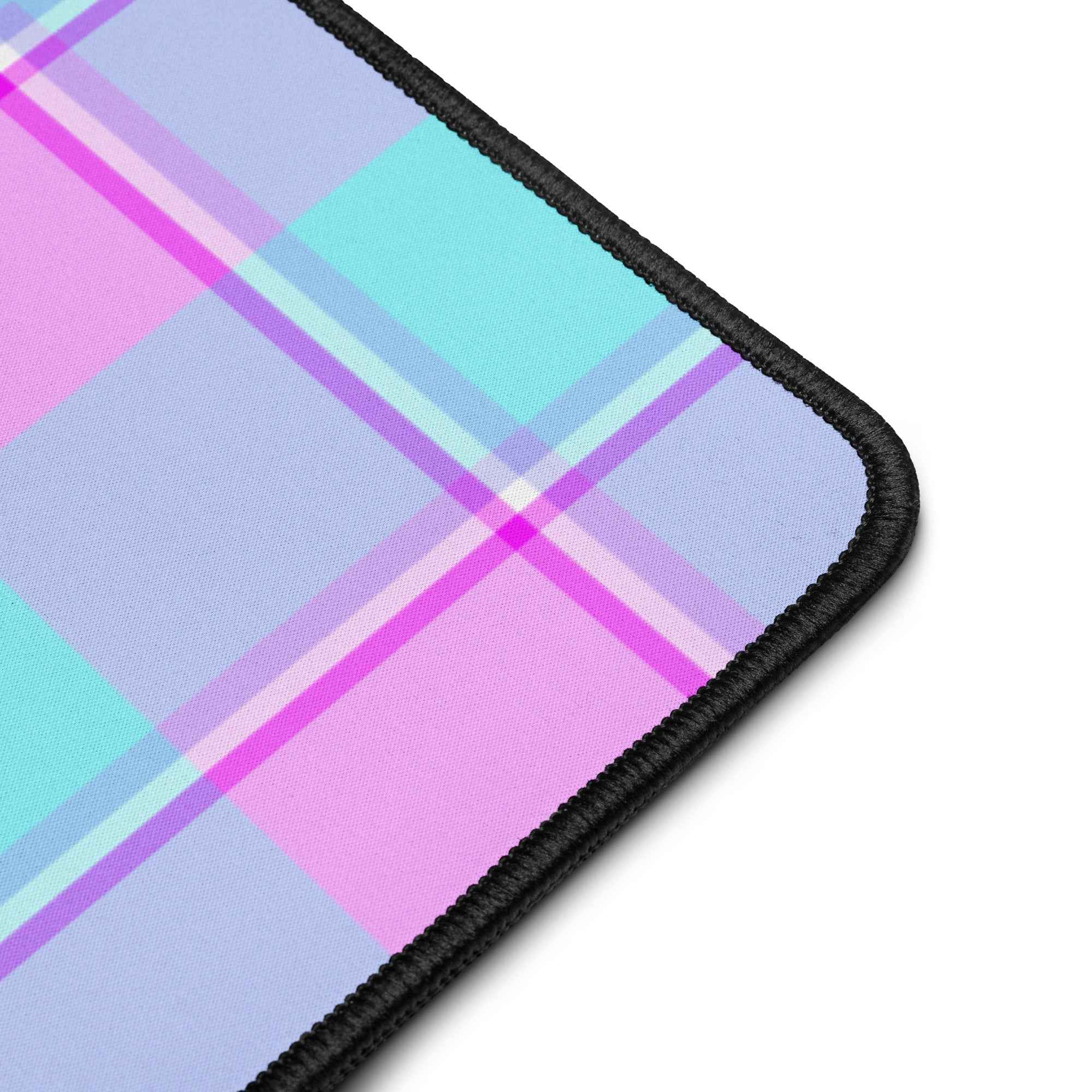 Personalized Mauve and Coastal Mist Plaid Desk Mat - Scottish Squares
