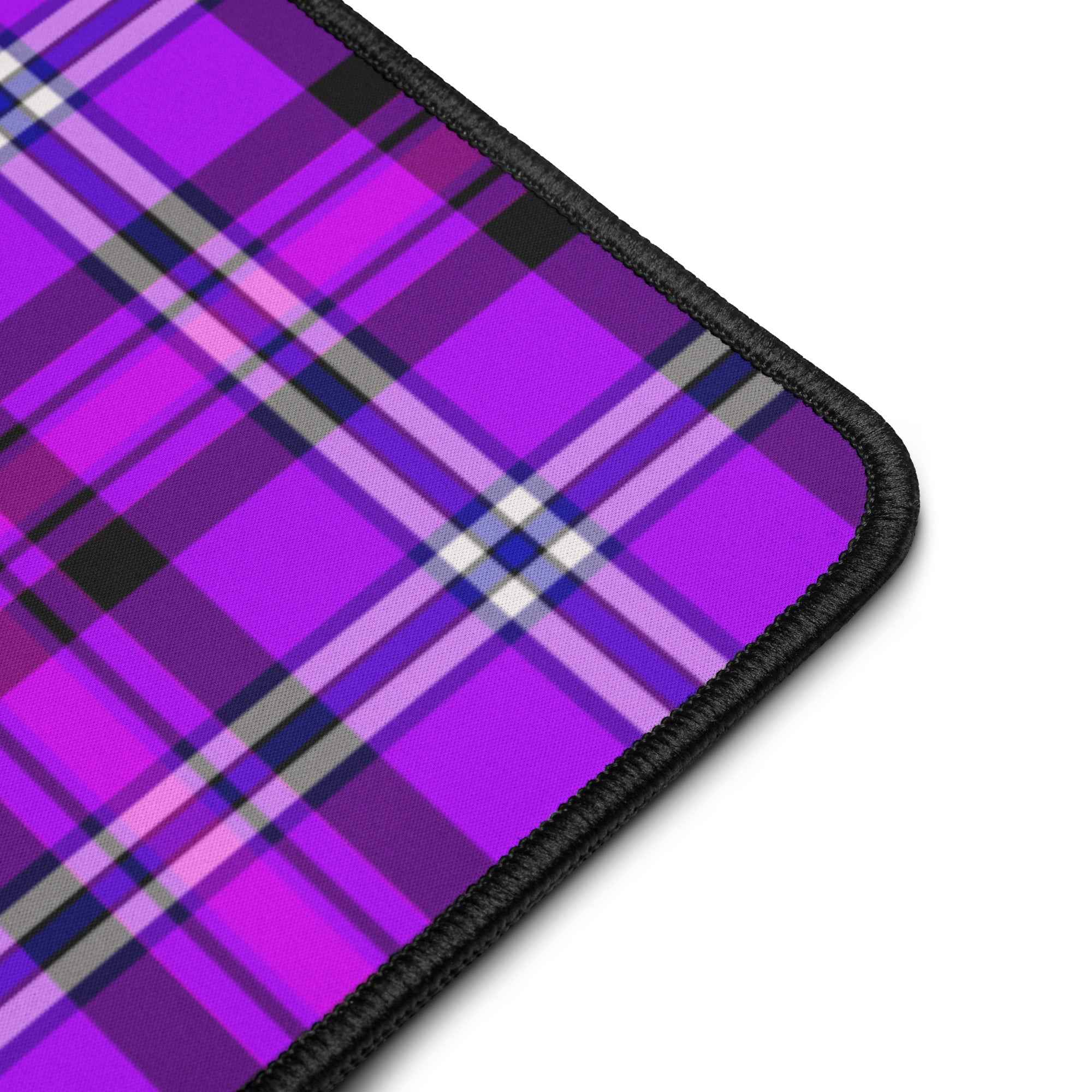 Personalized Electric Violet and Fuchsia Plaid Desk Mat - Scottish Squares
