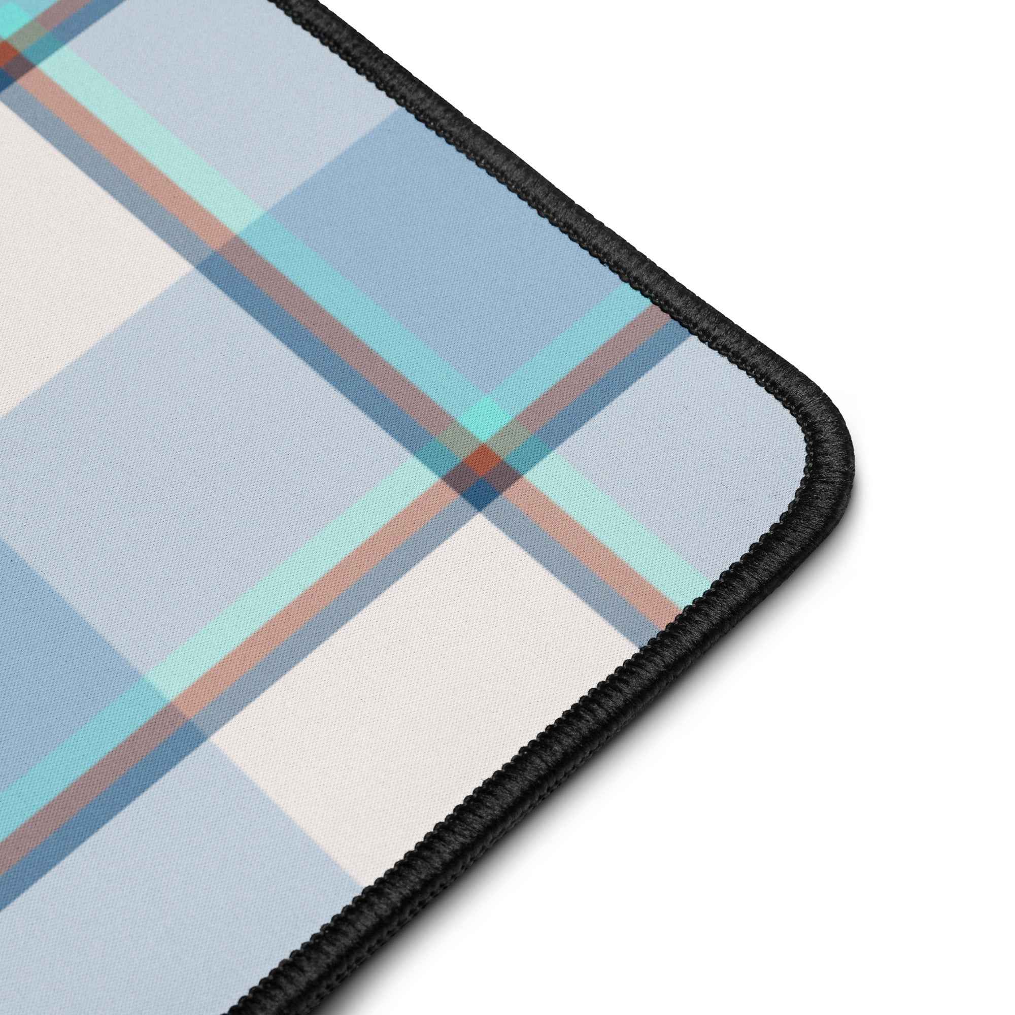 Personalized Pink Cloud and Blue Lagoon Plaid Desk Mat - Scottish Squares