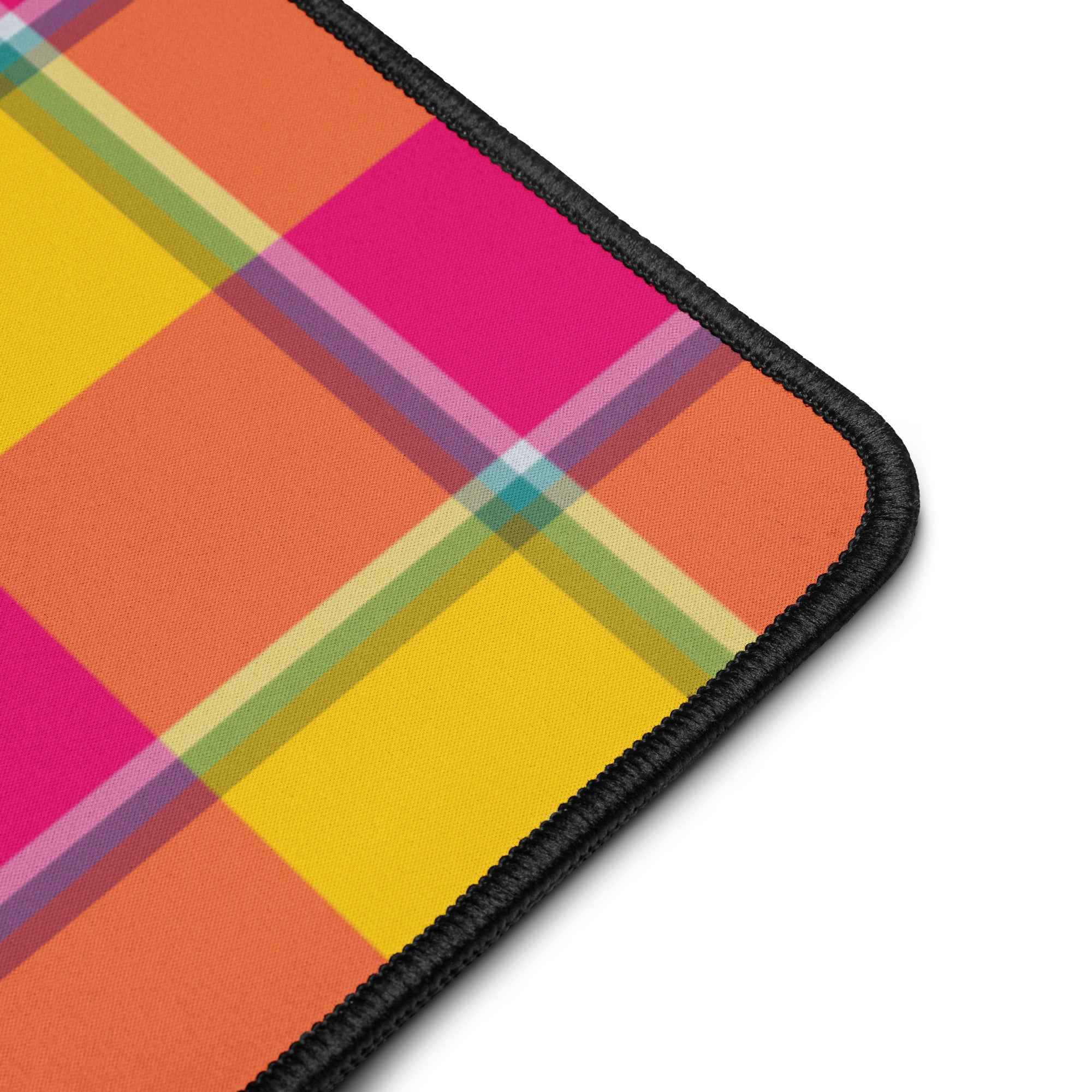 Personalized Corn and Razzmatazz Plaid Desk Mat - Scottish Squares