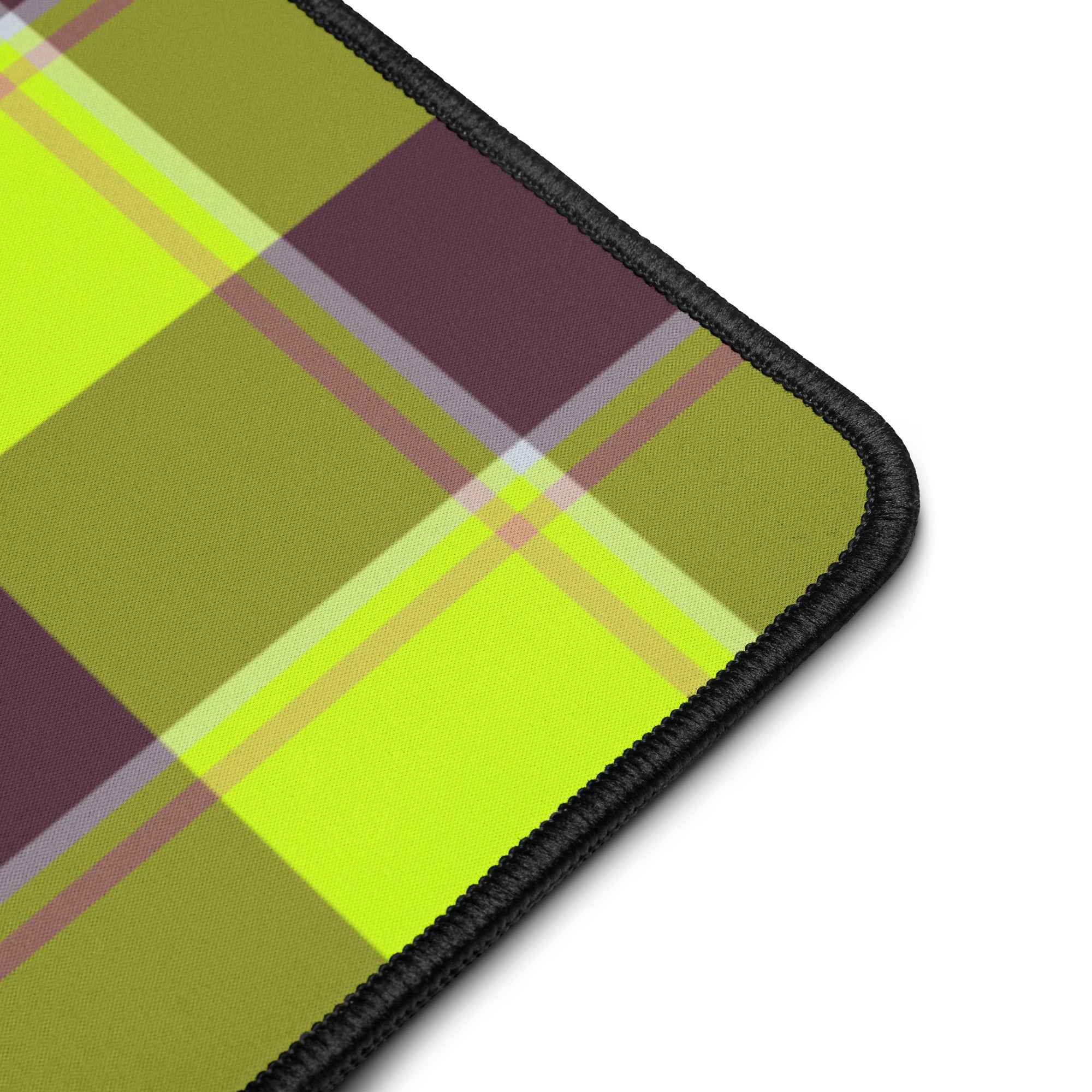 Personalized Electric Lime and Livid Brown Plaid Desk Mat - Scottish Squares