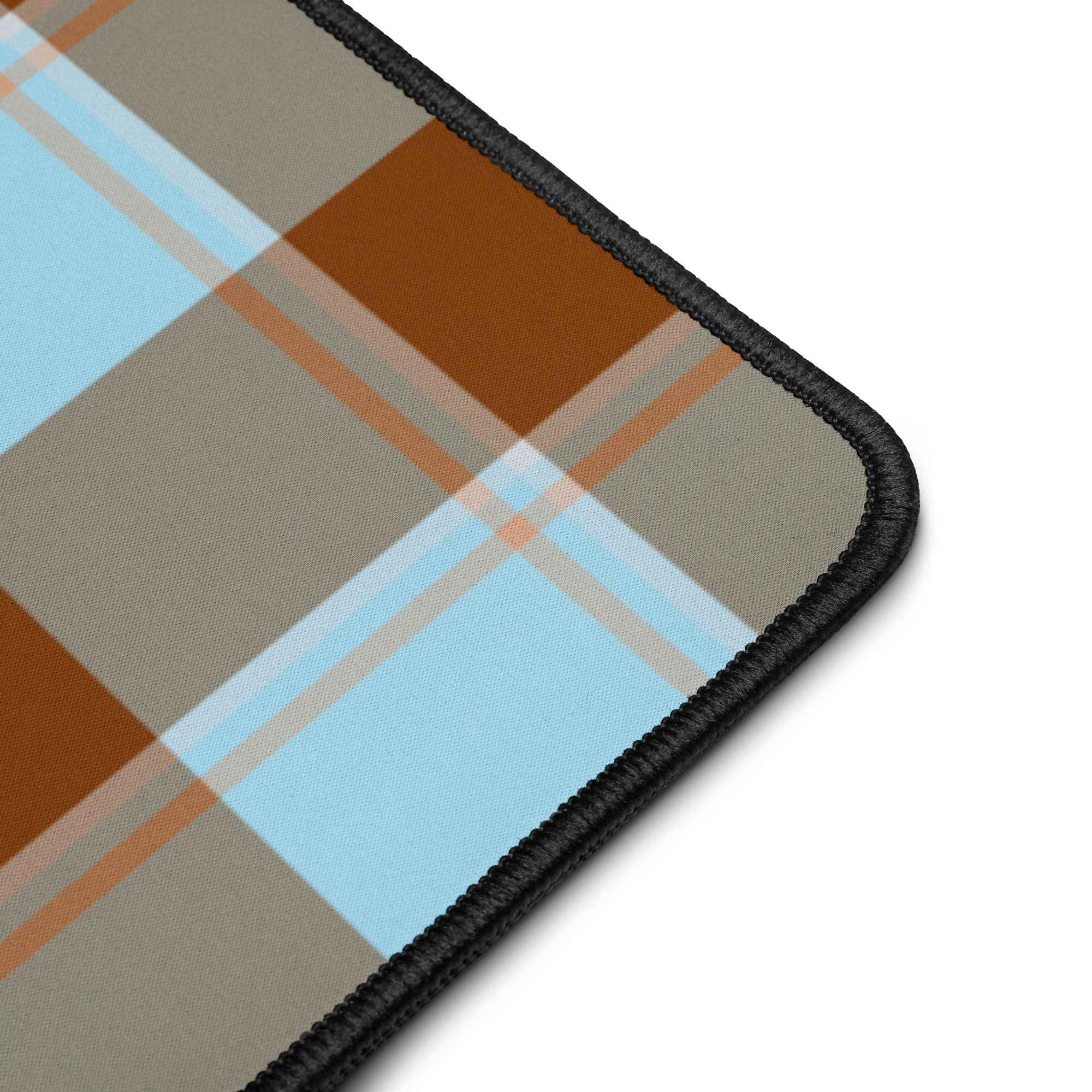 Personalized Blizzard Blue and Livid Brown Plaid Desk Mat - Scottish Squares