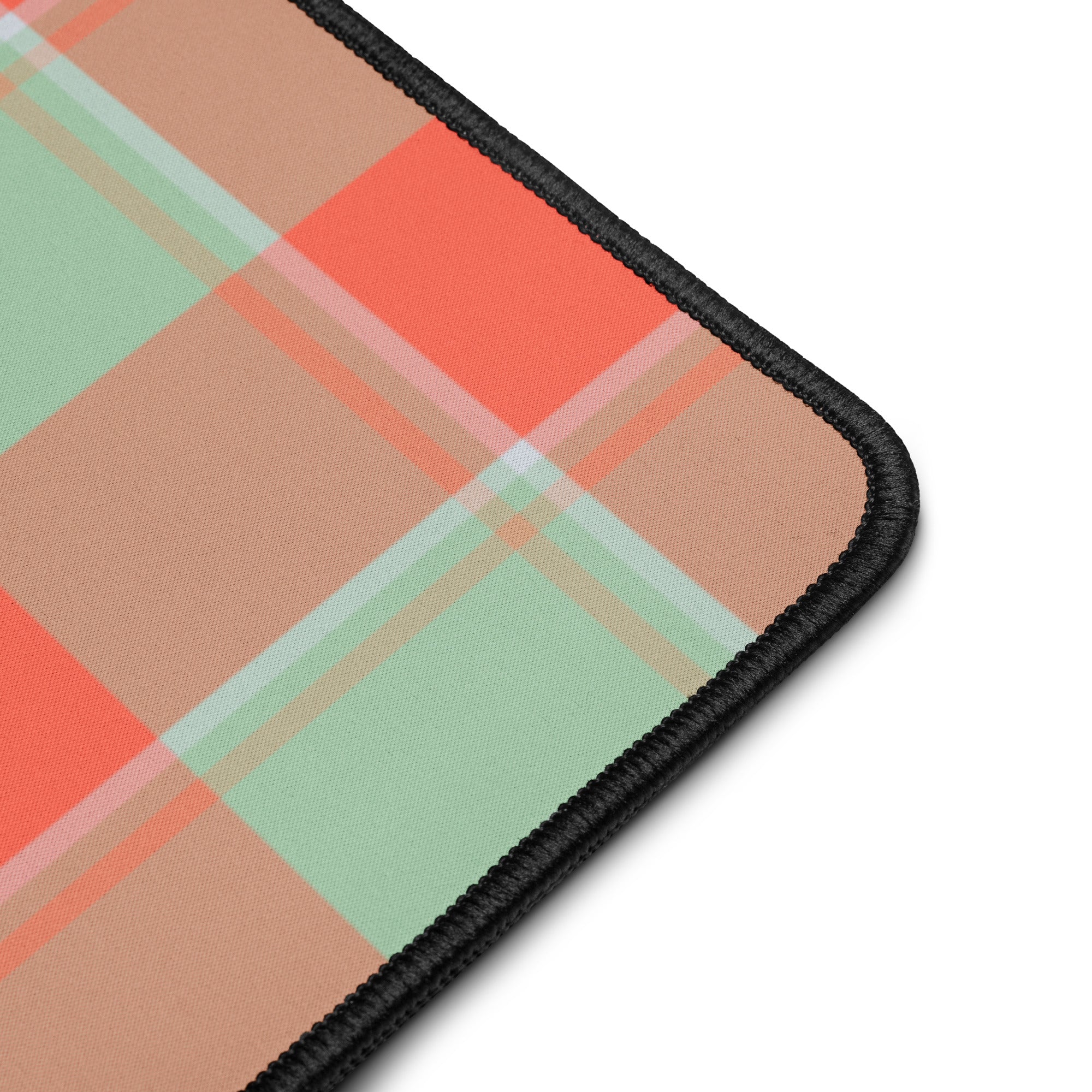 Personalized Spring Rain and Persimmon Plaid Desk Mat - Scottish Squares