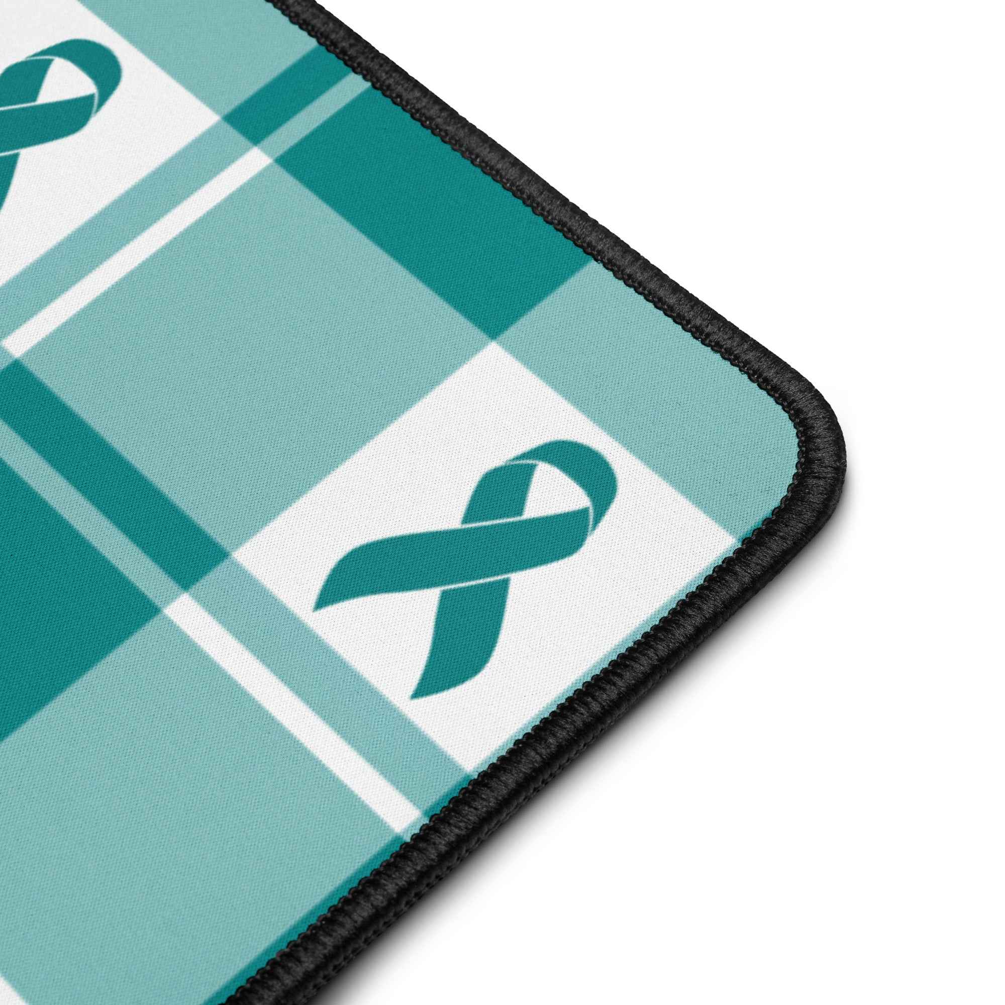Desk Mat Cervical Cancer Awareness Plaid, Teal Ribbon, Supportive Gift - Scottish Squares