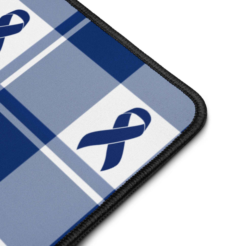 Desk Mat Colorectal Cancer Awareness Plaid, Dark Blue Ribbon, Supportive Gift - Scottish Squares