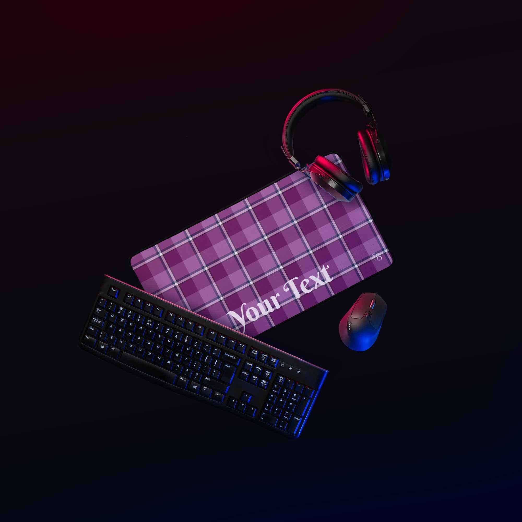 Personalized Purple and Trendy Pink Plaid Desk Mat - Scottish Squares