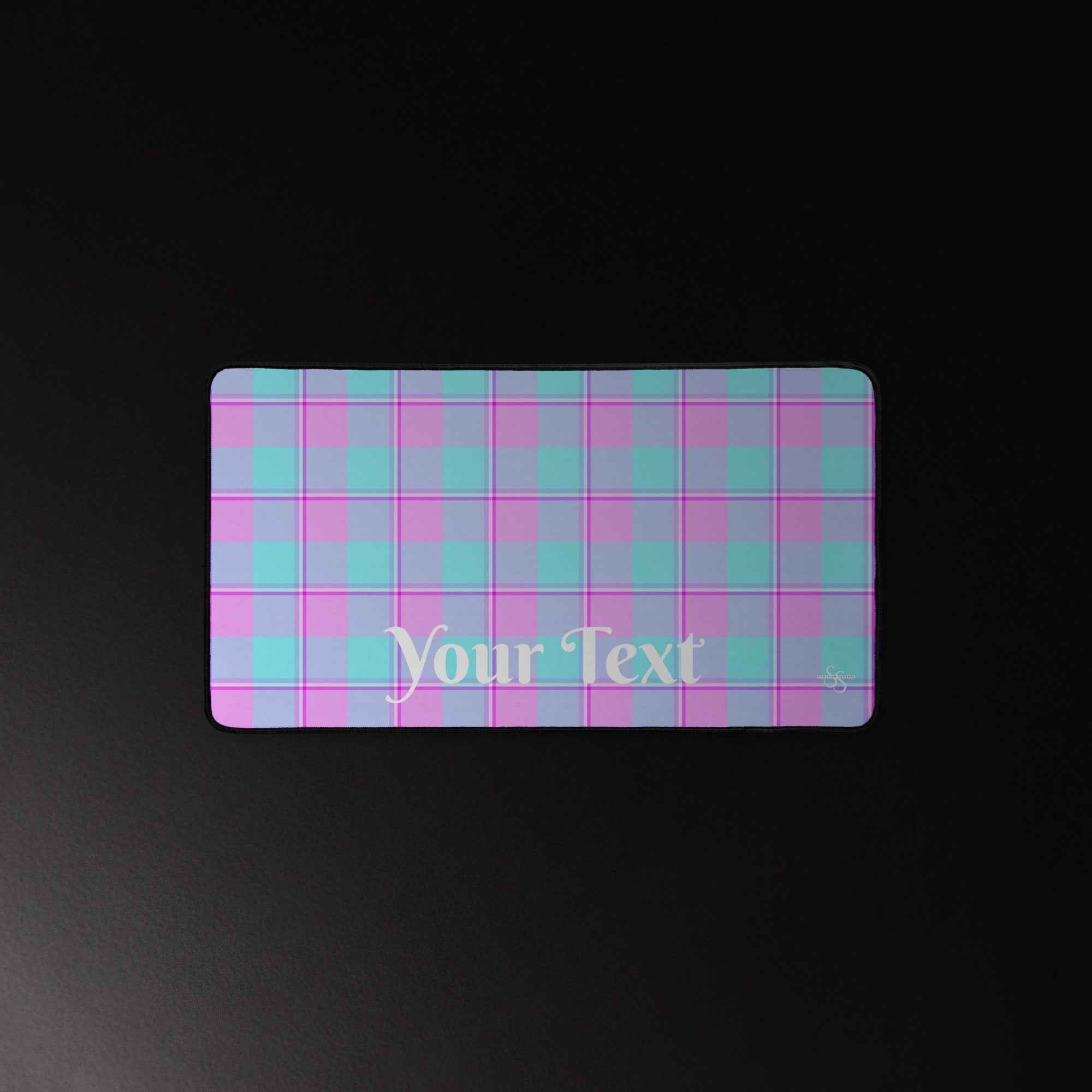Personalized Mauve and Coastal Mist Plaid Desk Mat - Scottish Squares