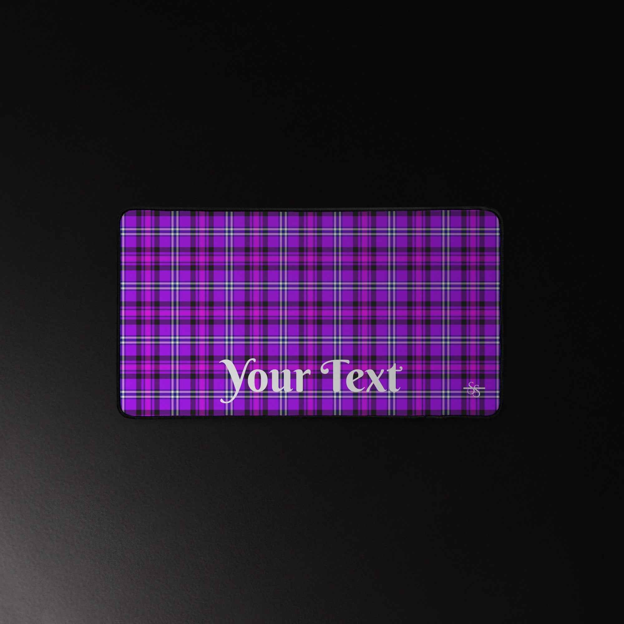 Personalized Electric Violet and Fuchsia Plaid Desk Mat - Scottish Squares