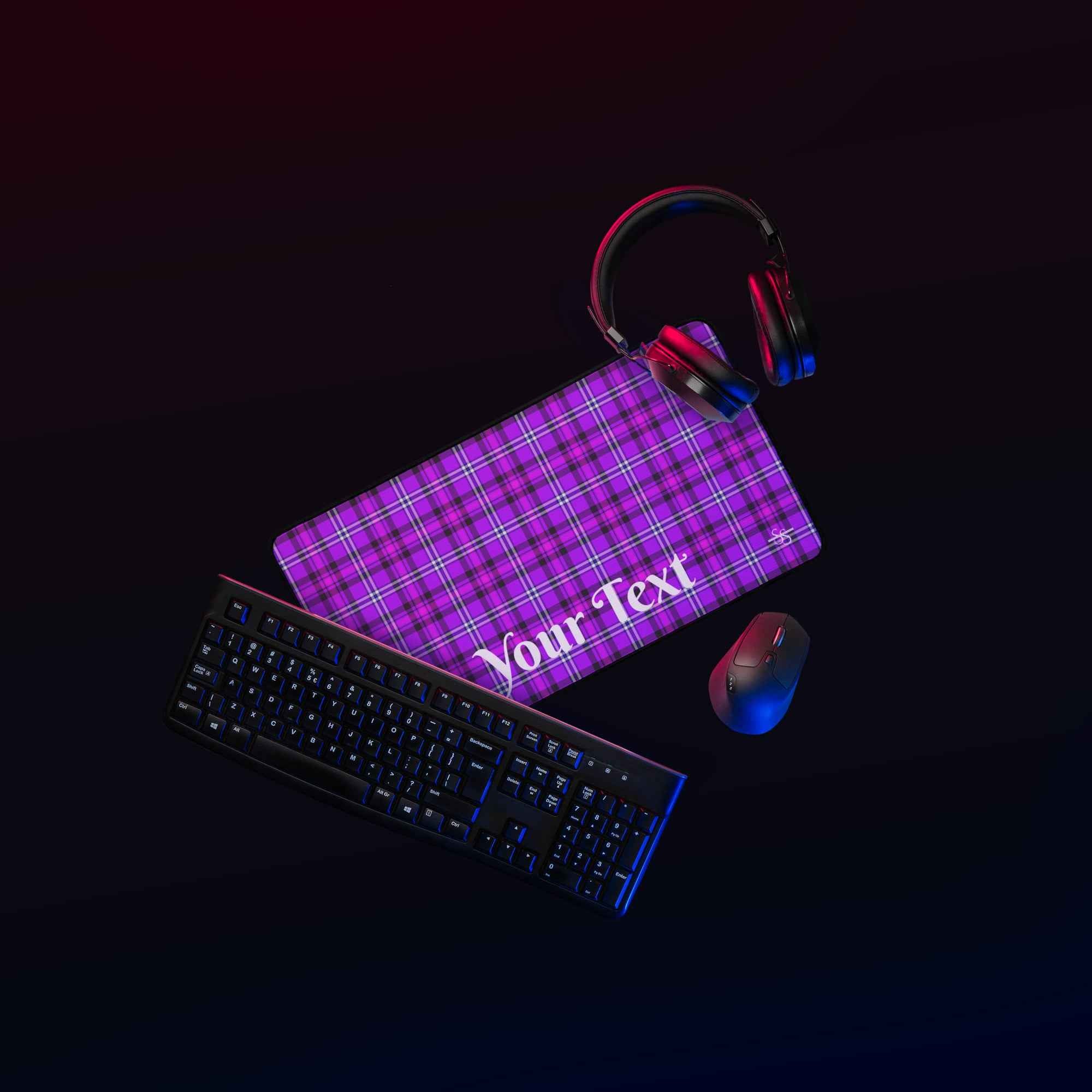 Personalized Electric Violet and Fuchsia Plaid Desk Mat - Scottish Squares