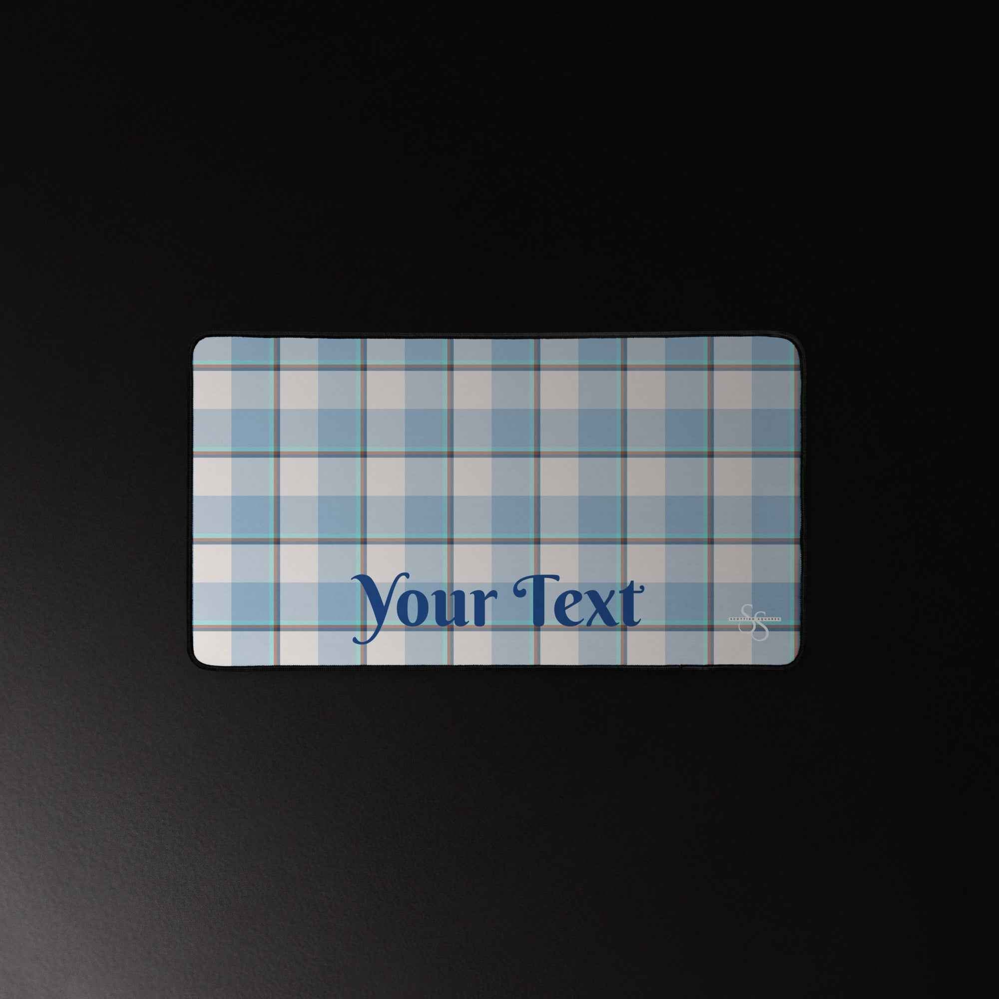 Personalized Pink Cloud and Blue Lagoon Plaid Desk Mat - Scottish Squares