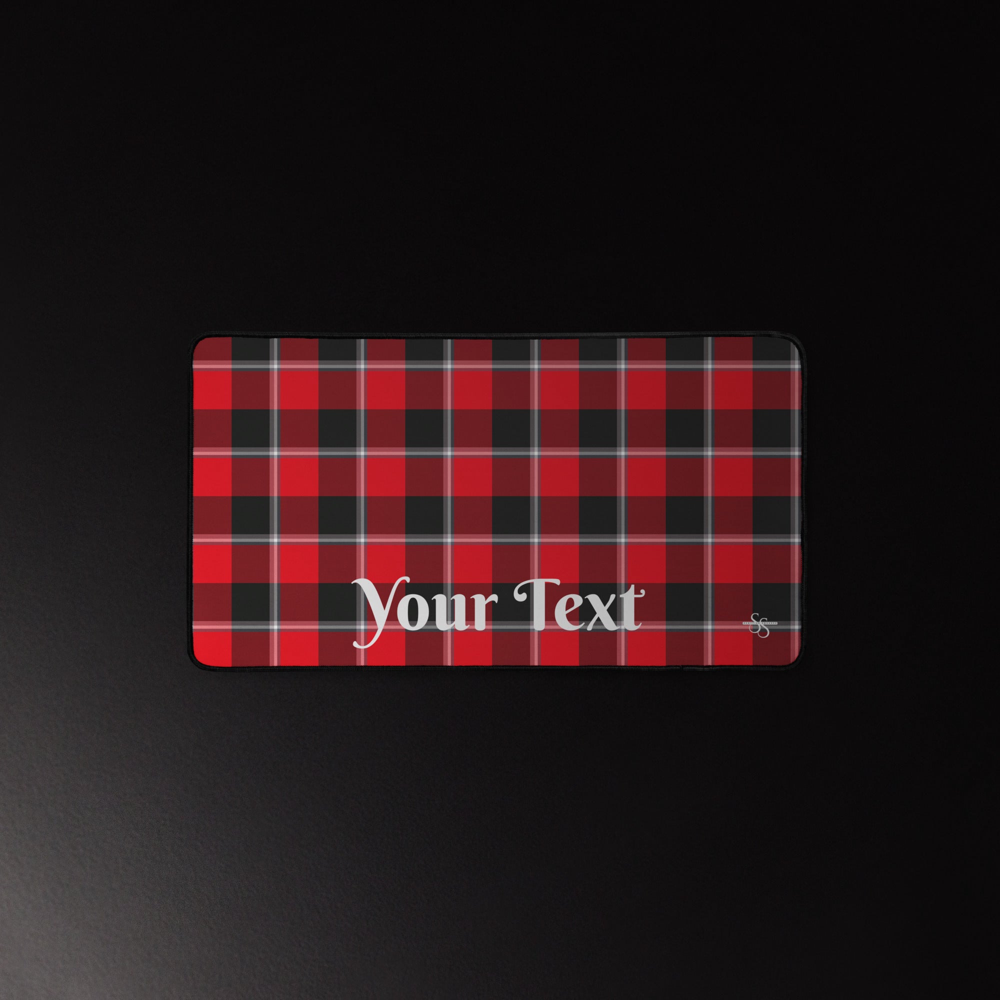 Personalized Red Ribbon and Heavy Metal Plaid Desk Mat - Scottish Squares