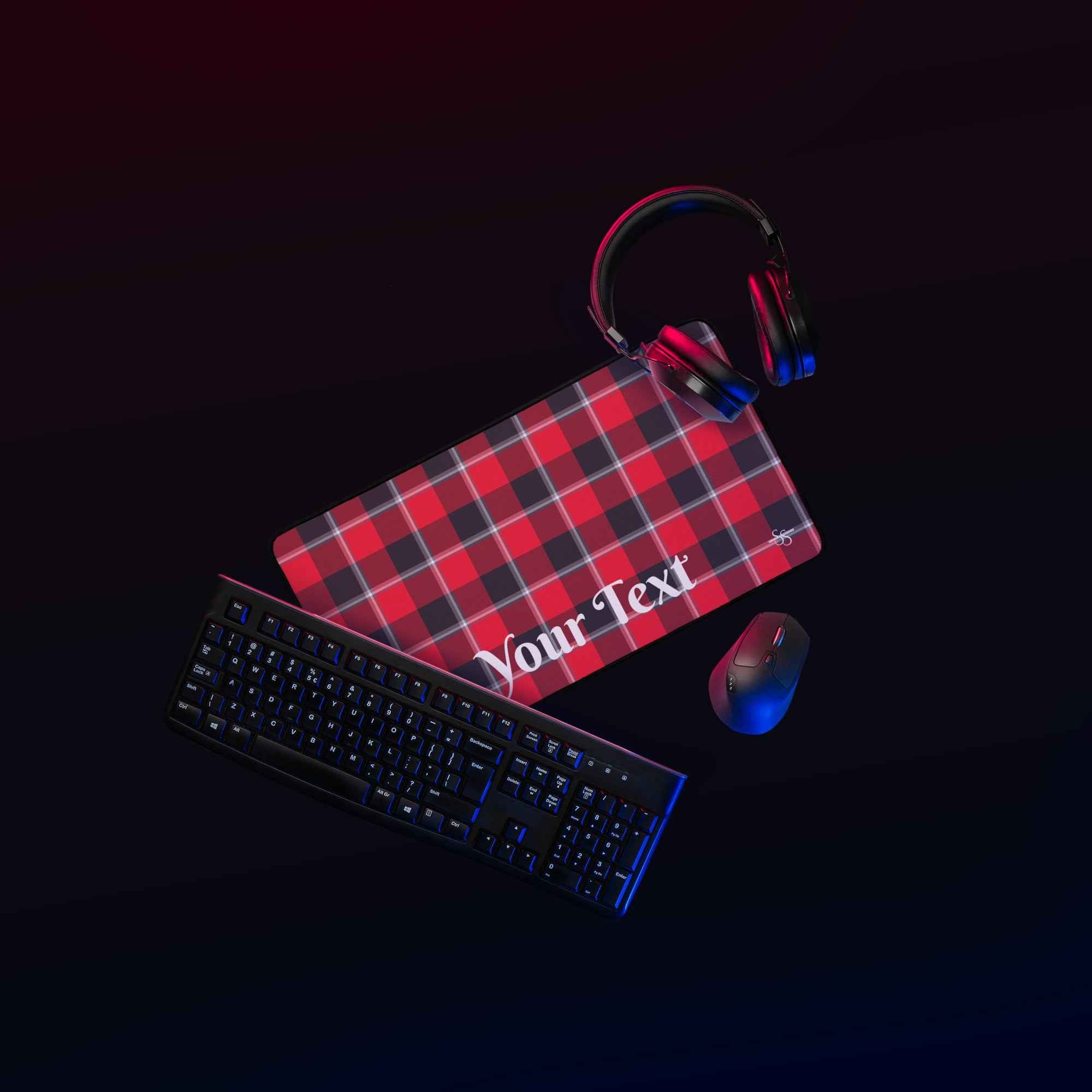 Personalized Red Ribbon and Heavy Metal Plaid Desk Mat - Scottish Squares