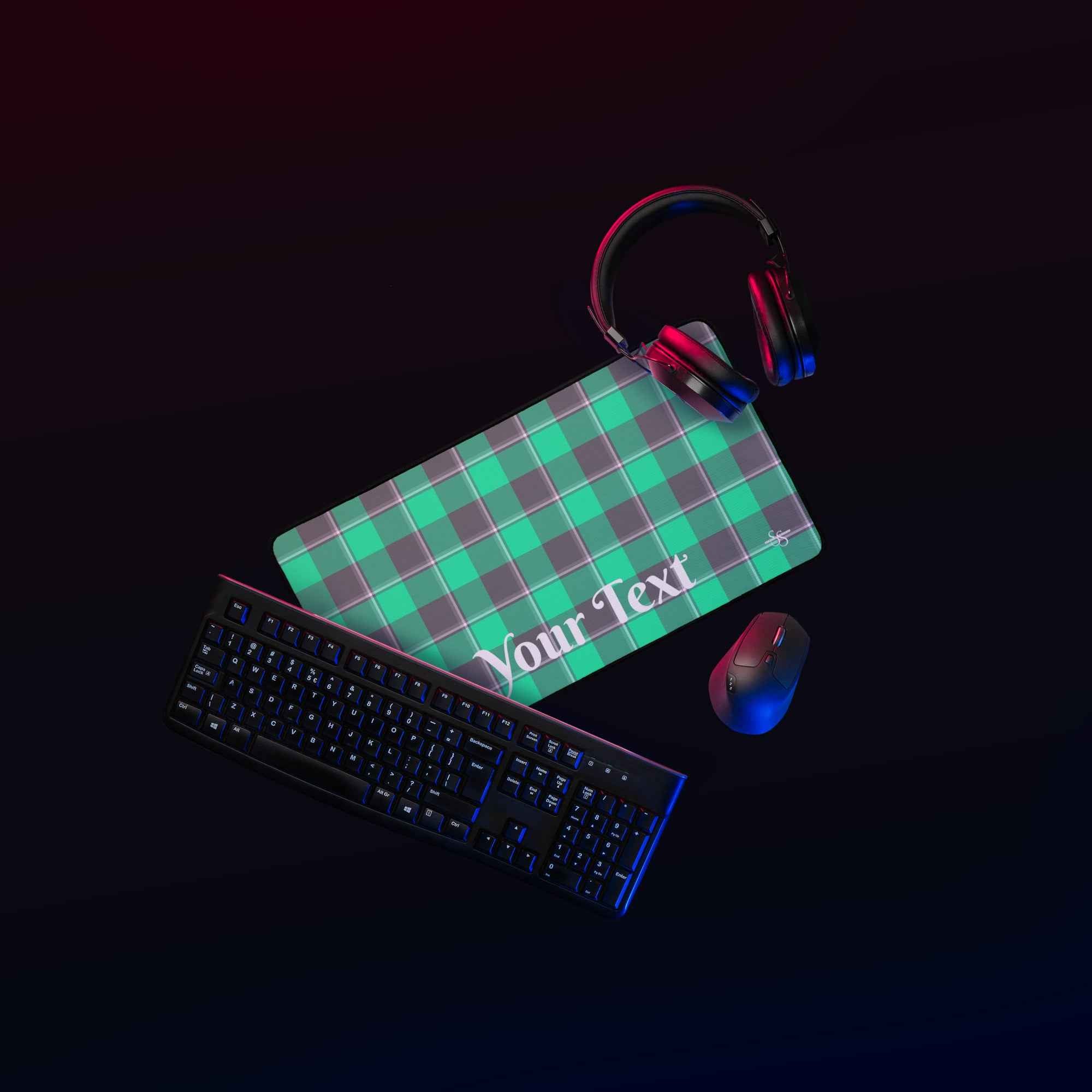 Personalized Spring Green and Finlandia Plaid Desk Mat - Scottish Squares