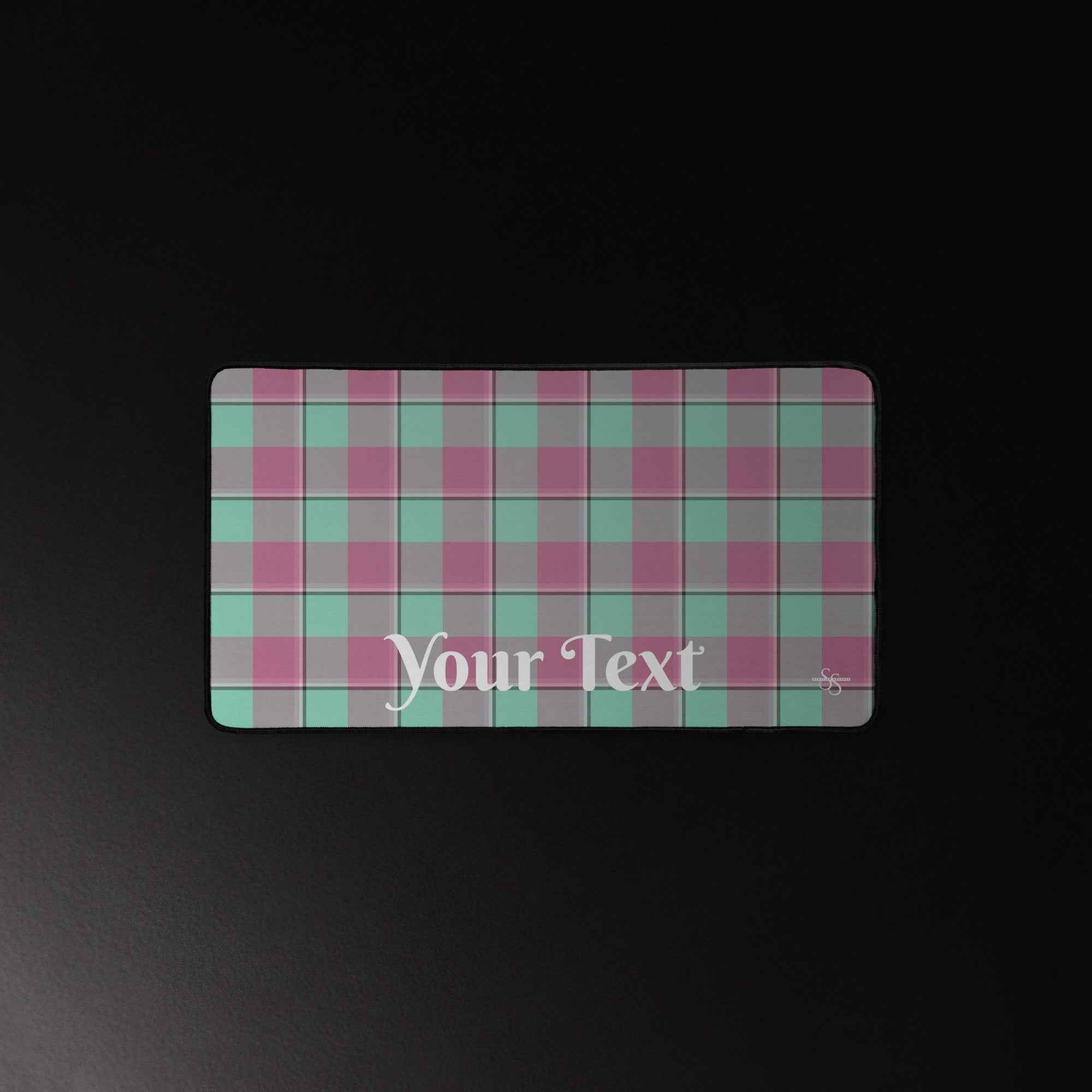 Personalized Vista Blue and Turkish Rose Plaid Desk Mat - Scottish Squares
