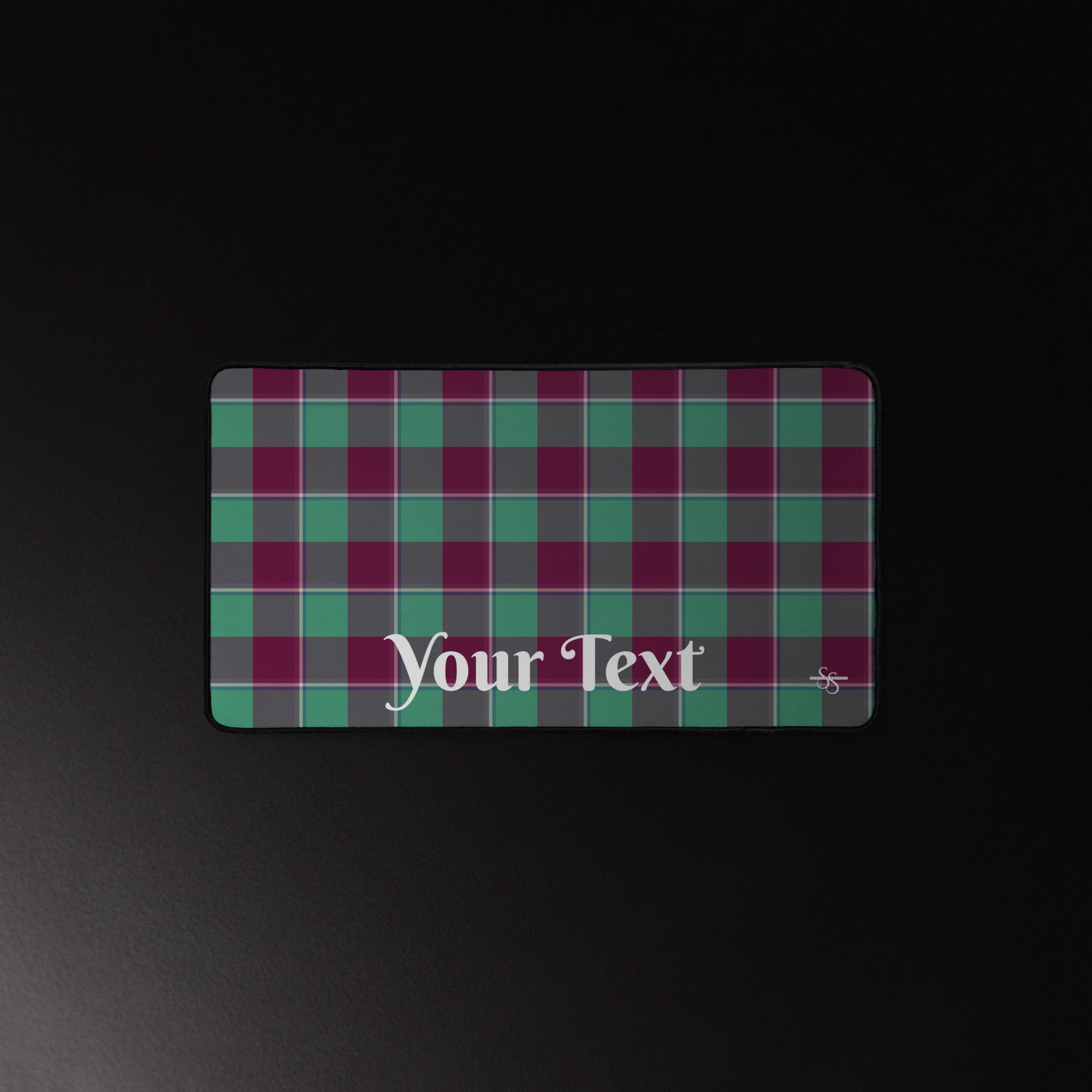 Personalized Ocean Green and Mulberry Wood Plaid Desk Mat - Scottish Squares
