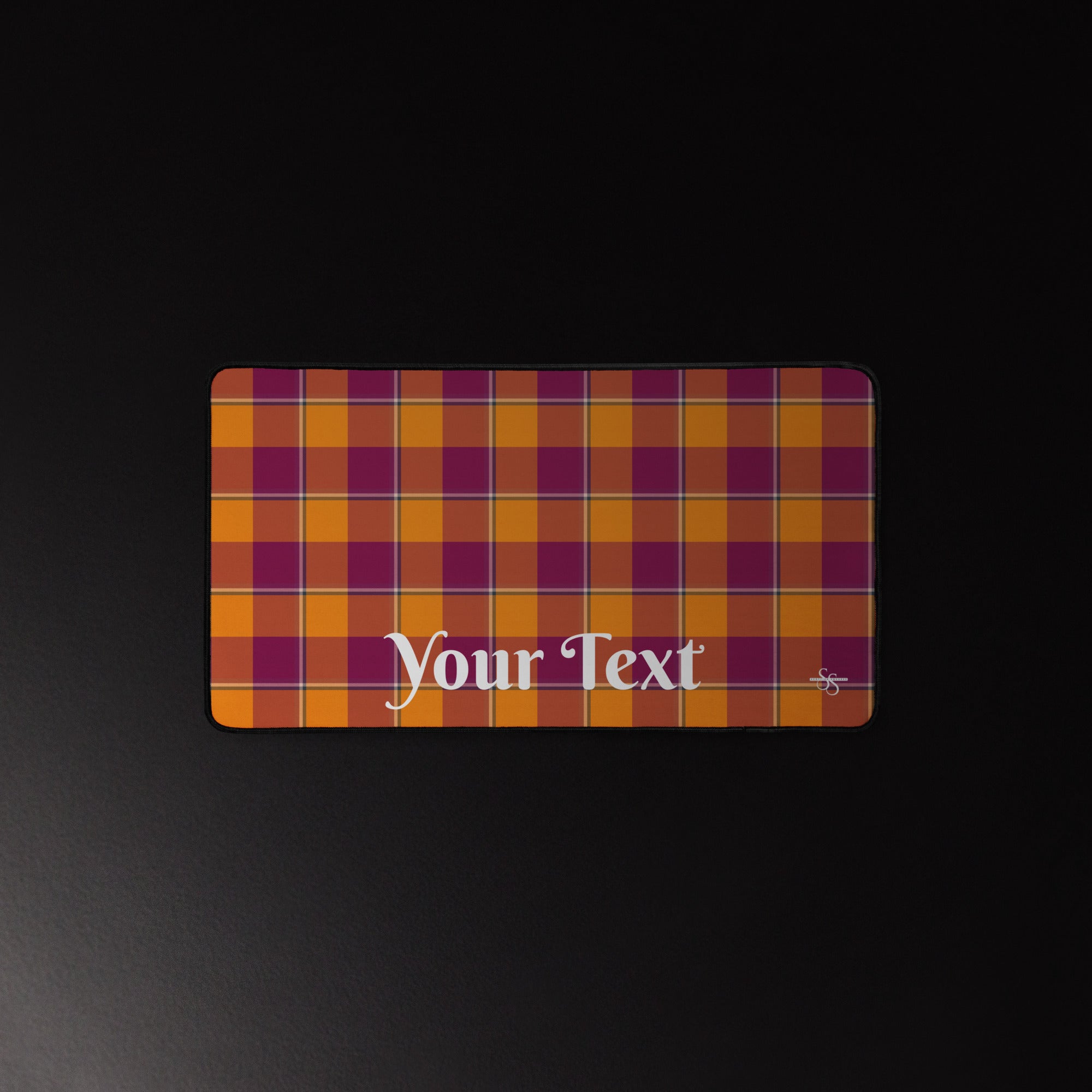 Personalized Tahiti Gold and Rose Bud Cherry Plaid Desk Mat - Scottish Squares