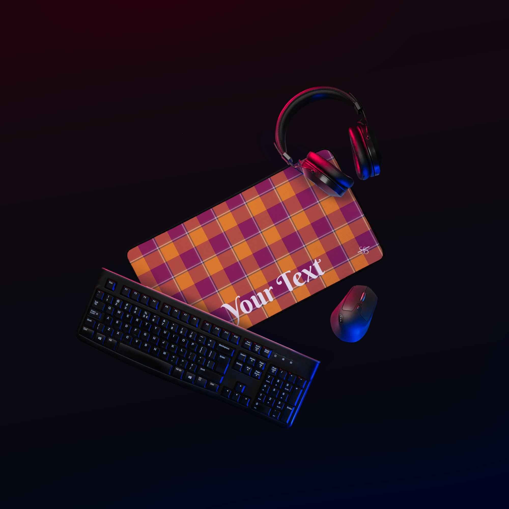 Personalized Tahiti Gold and Rose Bud Cherry Plaid Desk Mat - Scottish Squares