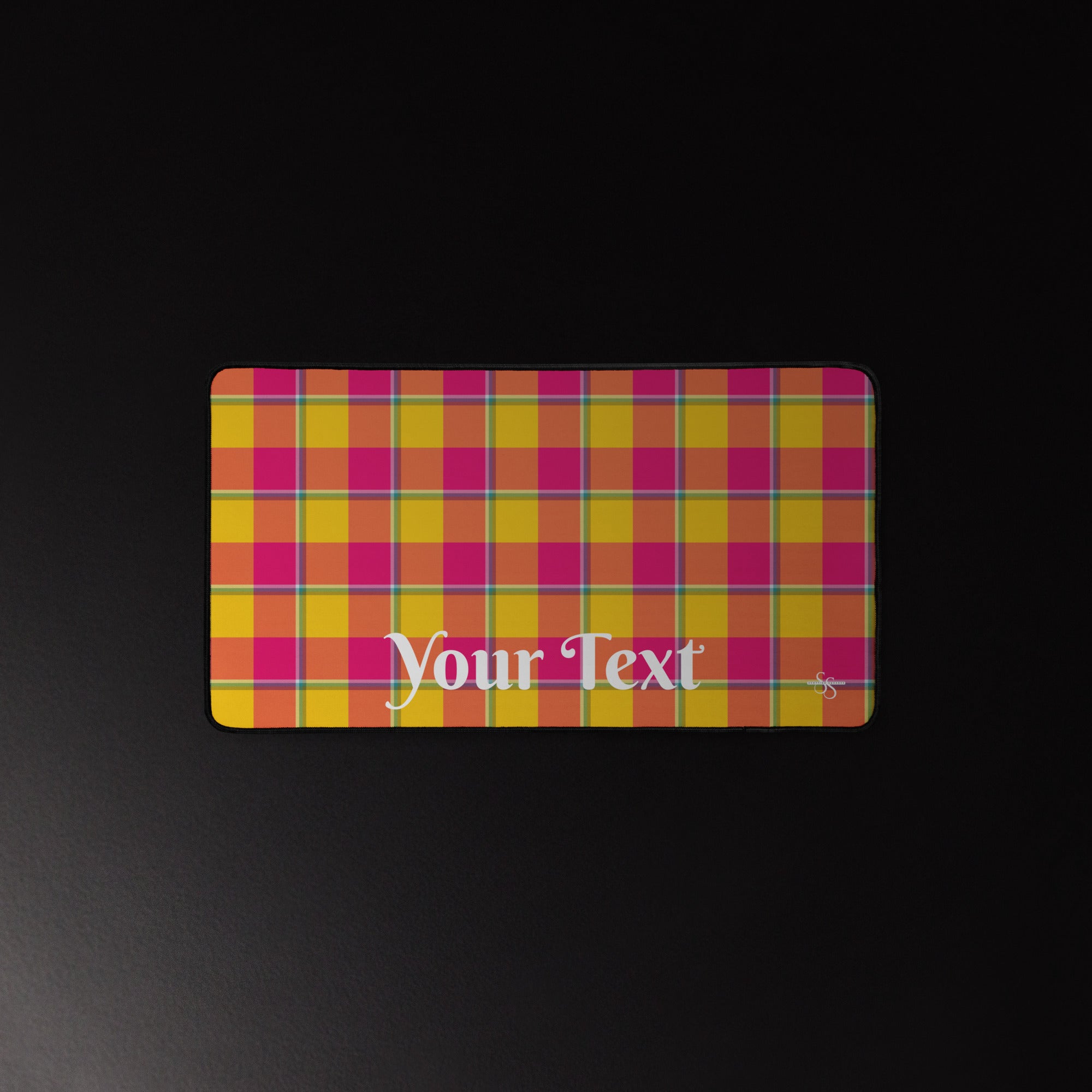 Personalized Corn and Razzmatazz Plaid Desk Mat - Scottish Squares