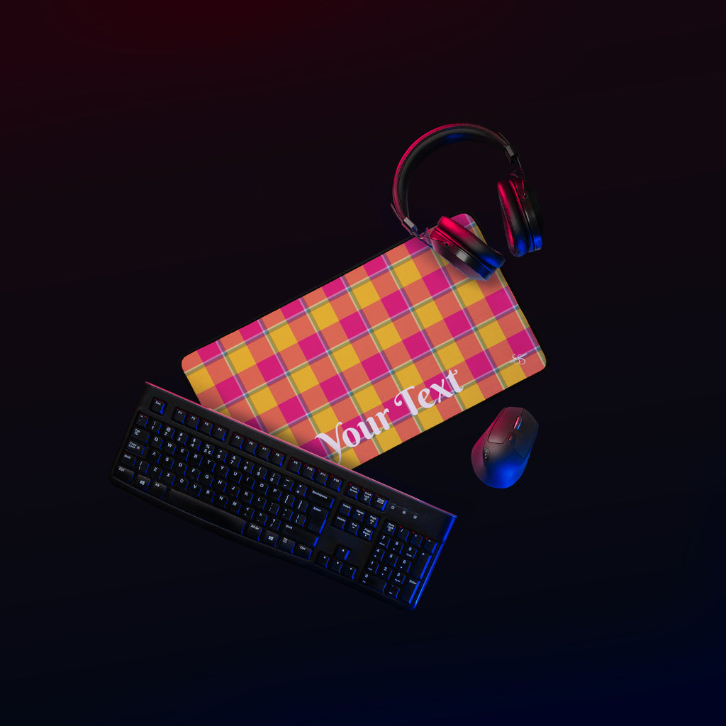 Personalized Corn and Razzmatazz Plaid Desk Mat - Scottish Squares