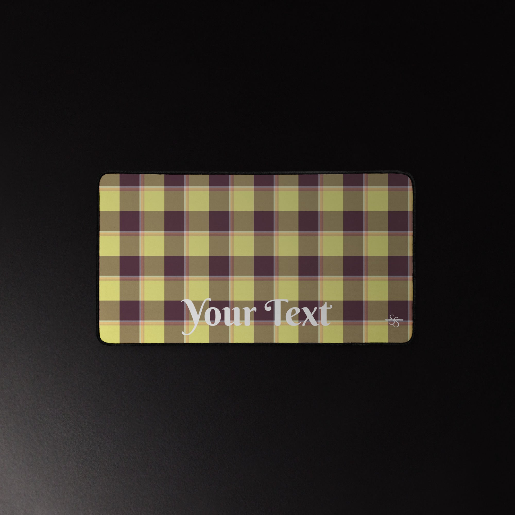Personalized Flax and Livid Brown Plaid Desk Mat - Scottish Squares