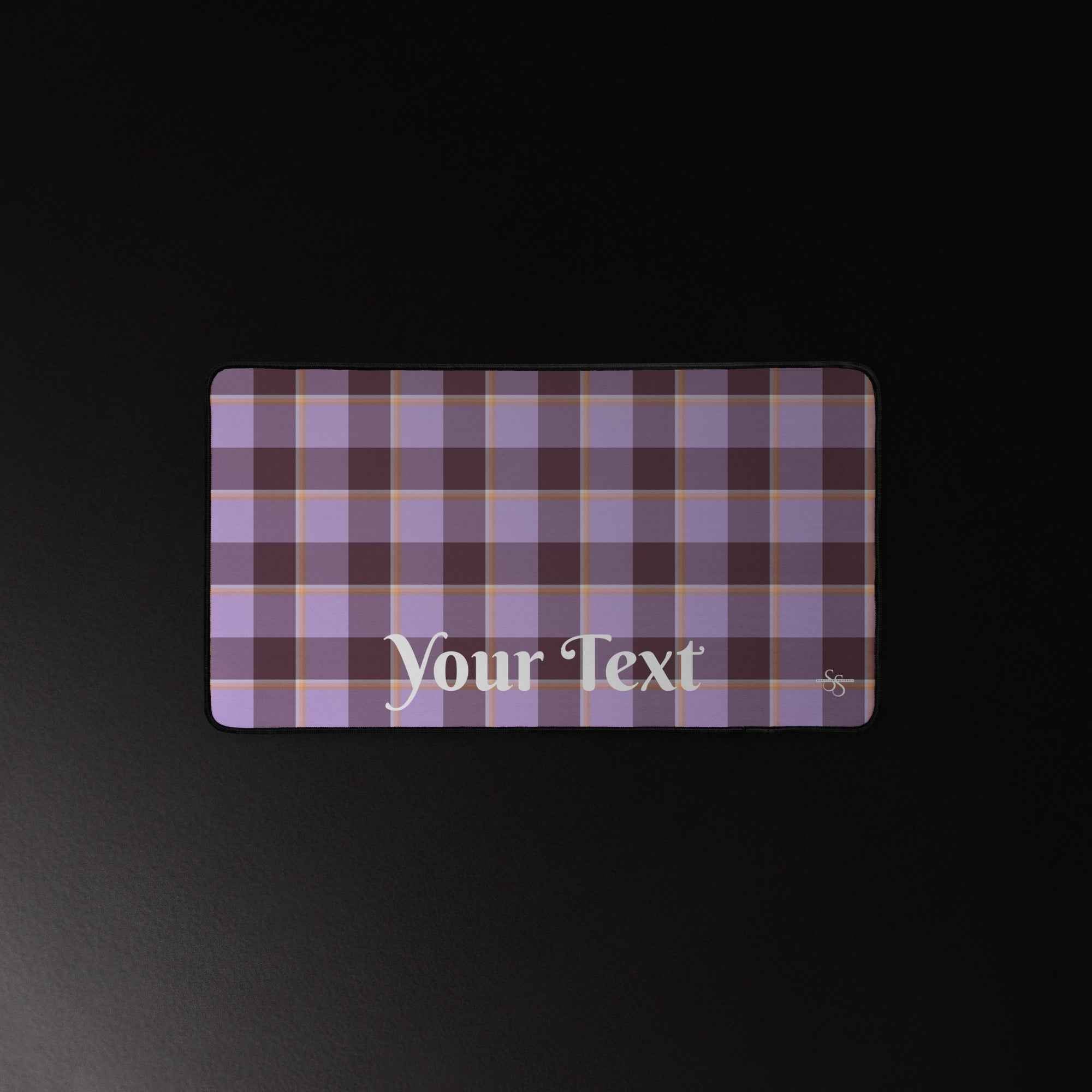 Personalized Light Wisteria and Livid Brown Plaid Desk Mat - Scottish Squares