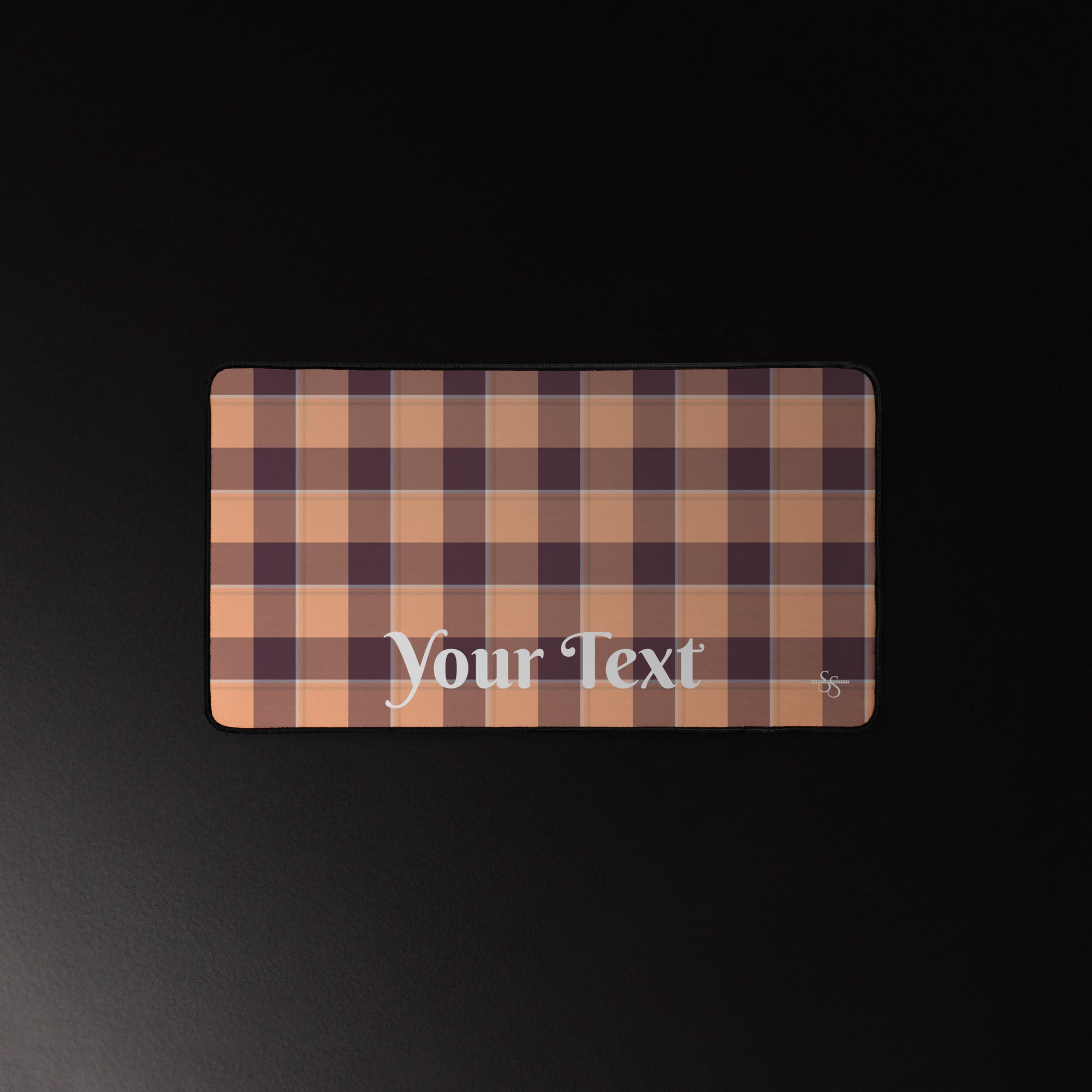 Personalized Hit Pink and Livid Brown Plaid Desk Mat - Scottish Squares