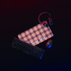 Personalized Hit Pink and Livid Brown Plaid Desk Mat - Scottish Squares