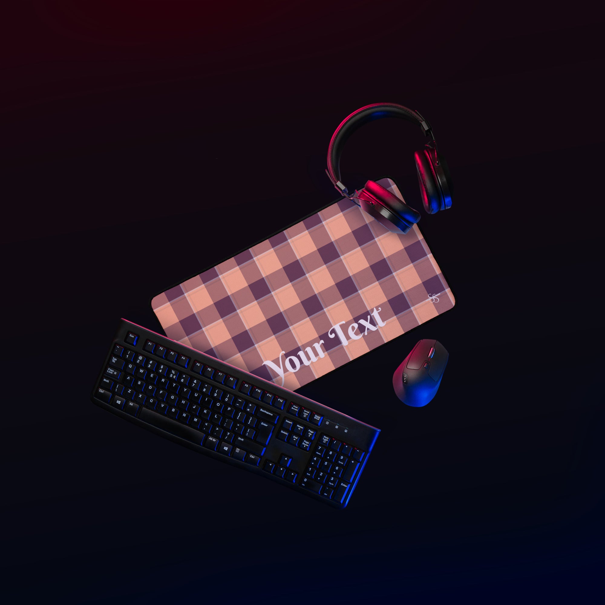 Personalized Hit Pink and Livid Brown Plaid Desk Mat - Scottish Squares