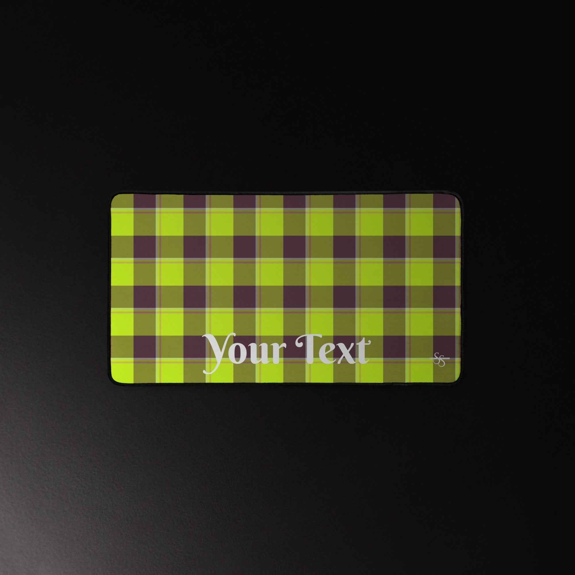 Personalized Electric Lime and Livid Brown Plaid Desk Mat - Scottish Squares