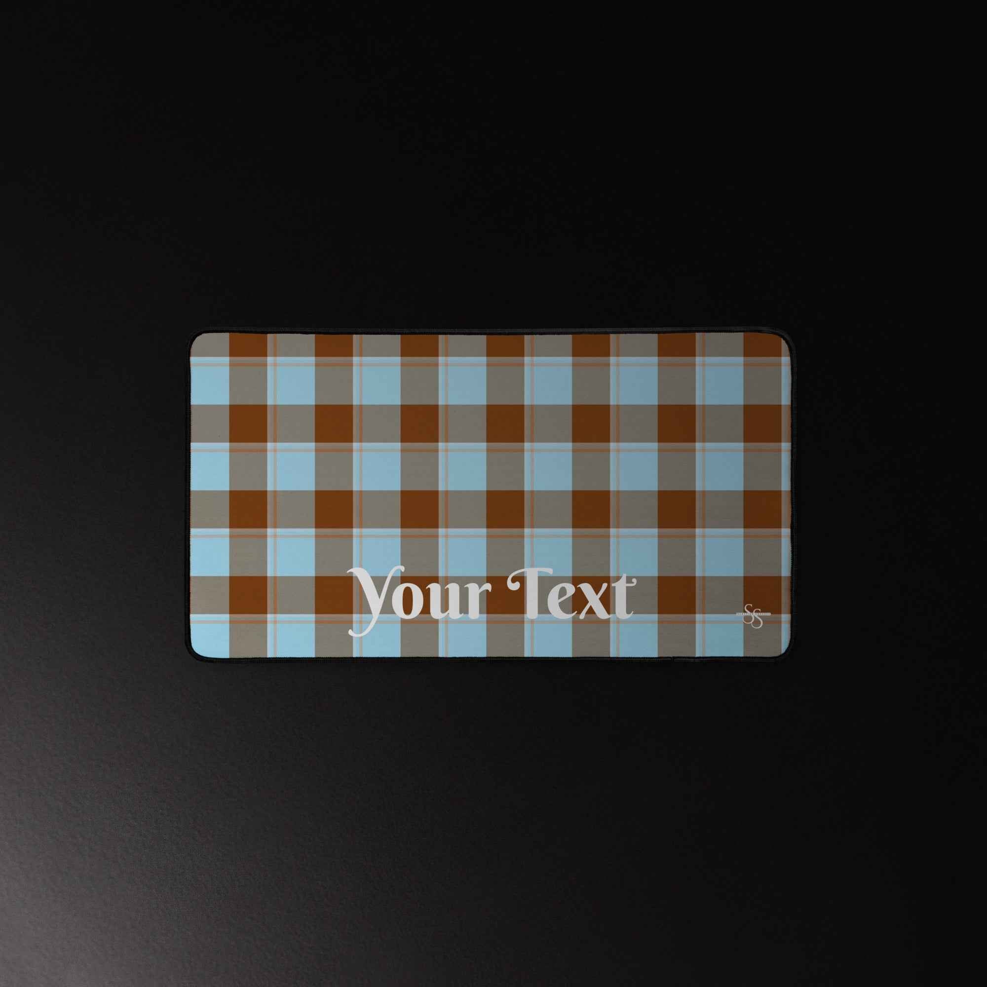 Personalized Blizzard Blue and Livid Brown Plaid Desk Mat - Scottish Squares