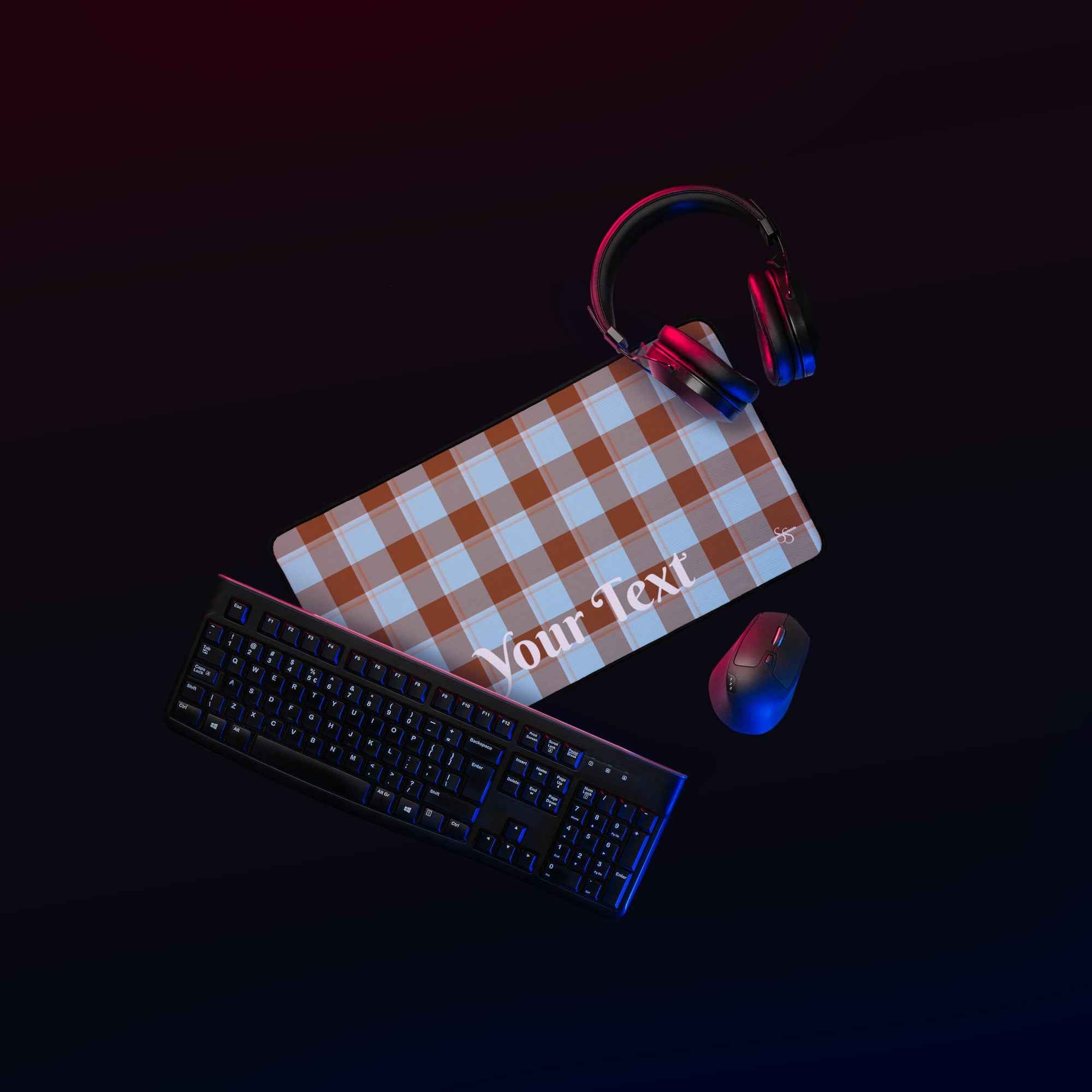 Personalized Blizzard Blue and Livid Brown Plaid Desk Mat - Scottish Squares