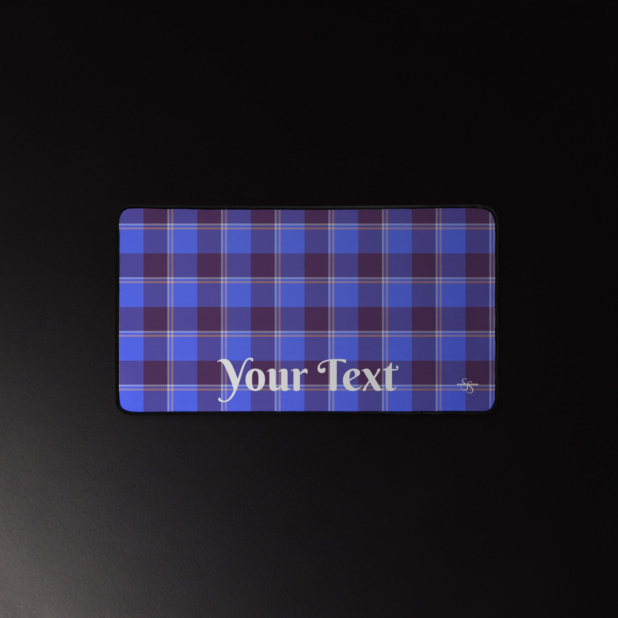 Personalized Cornflower Blue and Livid Brown Plaid Desk Mat - Scottish Squares