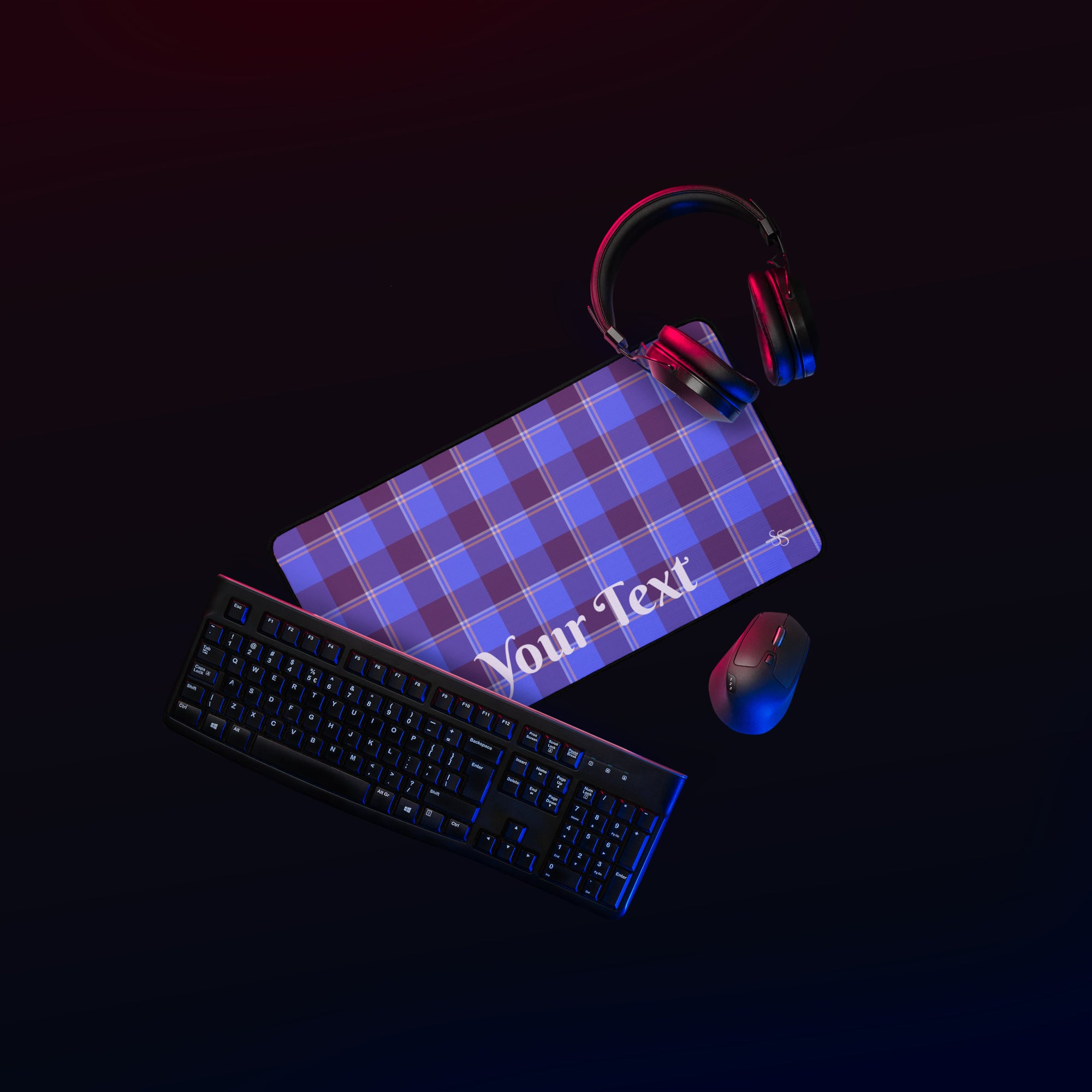 Personalized Cornflower Blue and Livid Brown Plaid Desk Mat - Scottish Squares