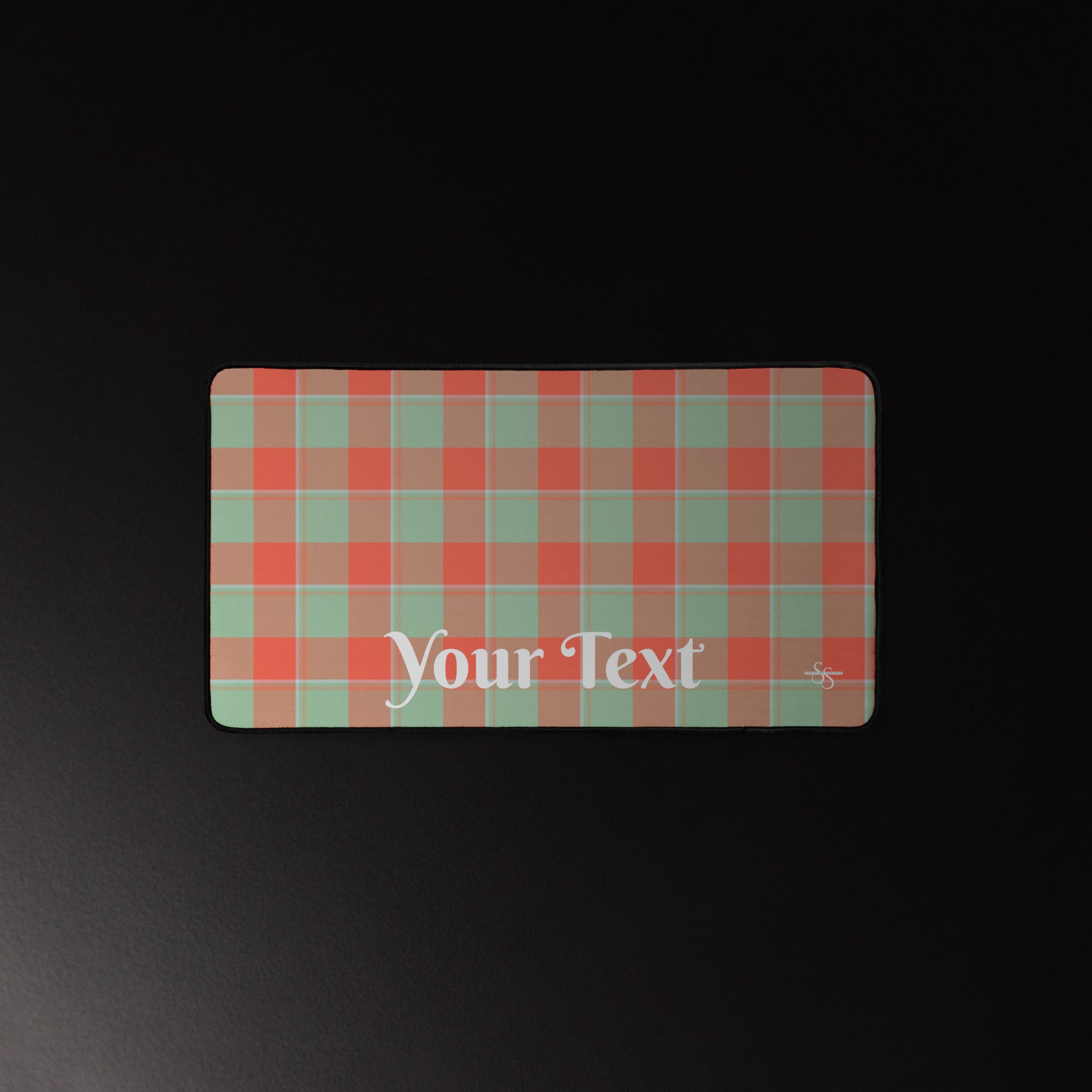 Personalized Spring Rain and Persimmon Plaid Desk Mat - Scottish Squares