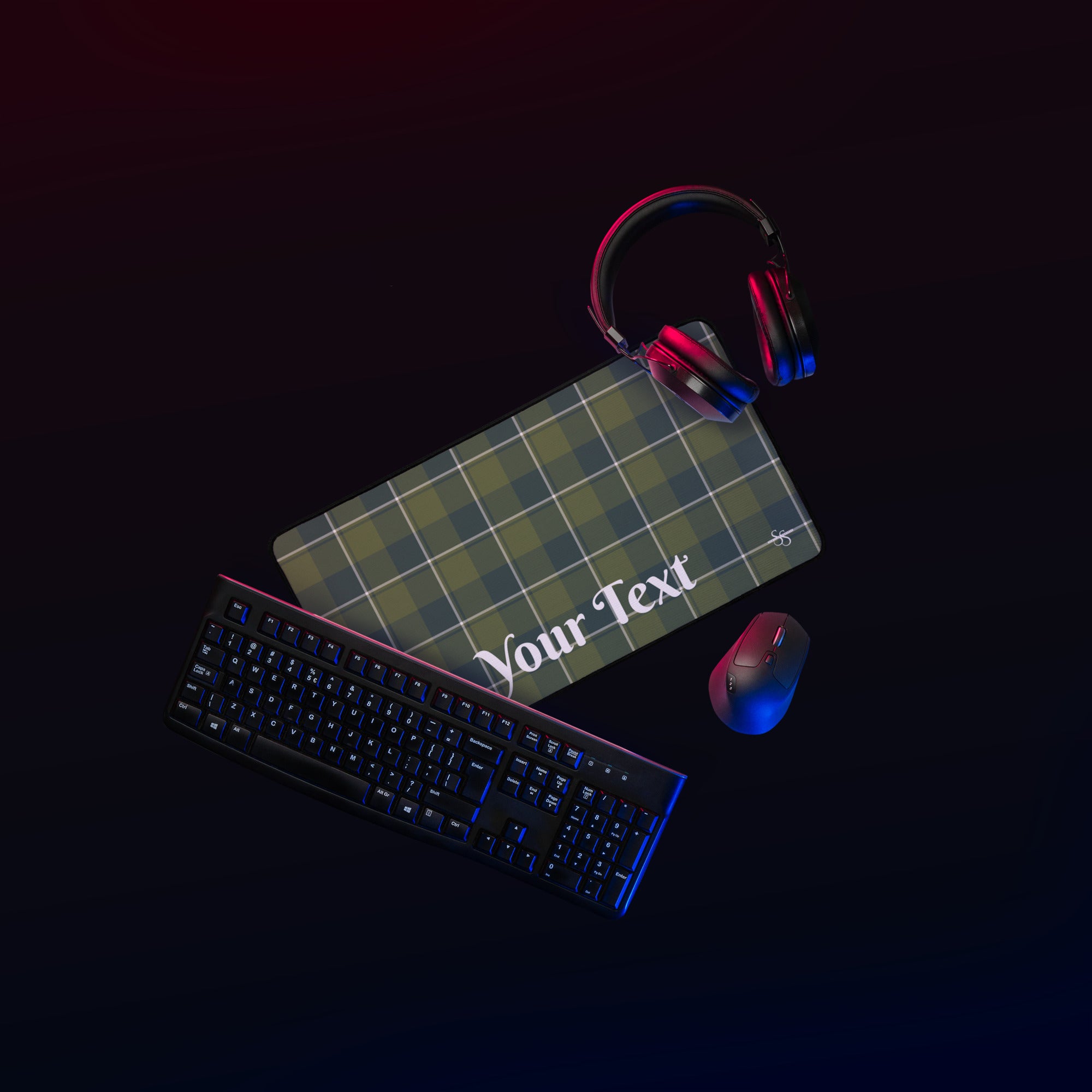 Personalized Woodland and Evergreen Plaid Desk Mat - Scottish Squares