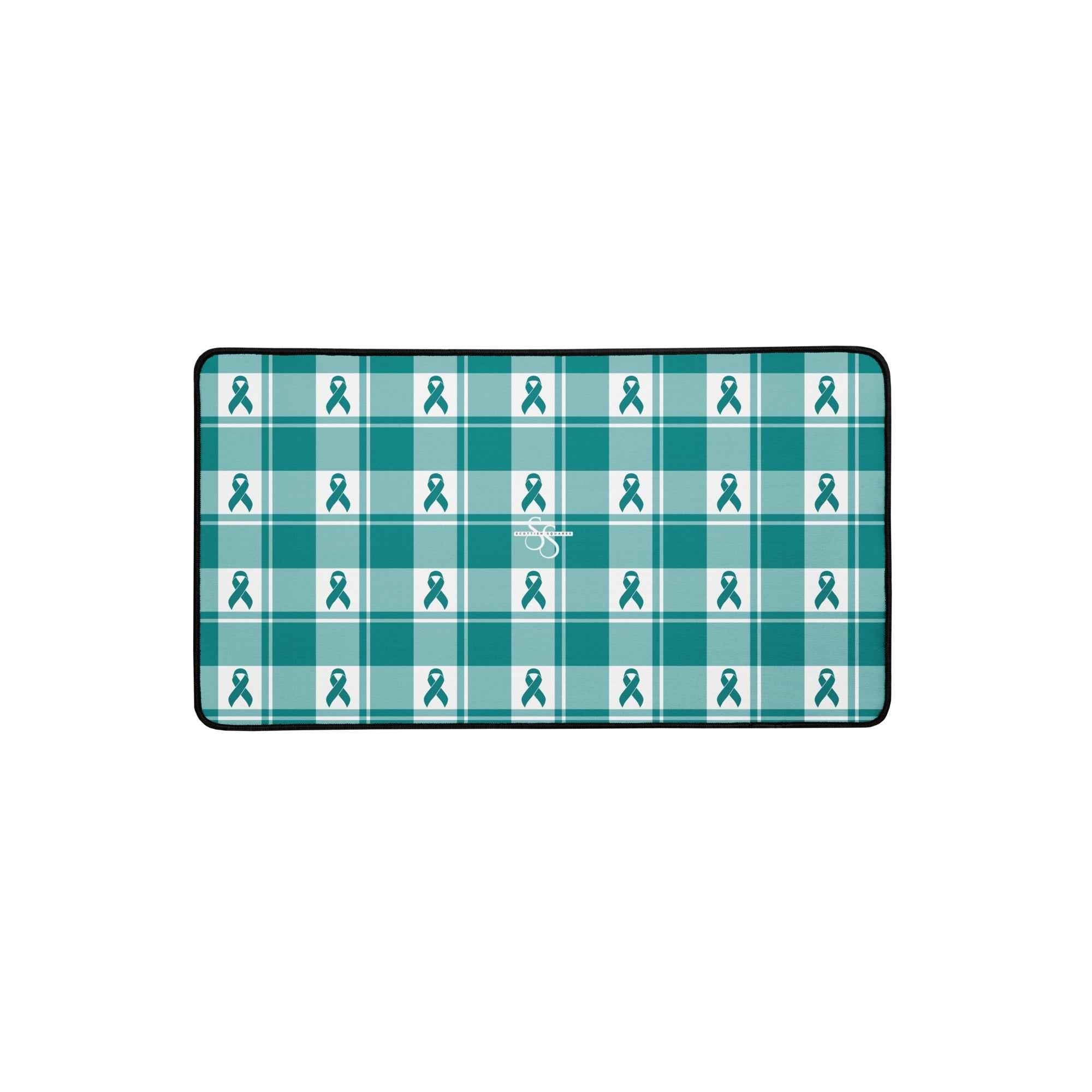 Desk Mat Cervical Cancer Awareness Plaid, Teal Ribbon, Supportive Gift 12″×22″ - Scottish Squares