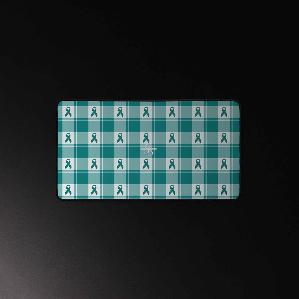 Desk Mat Cervical Cancer Awareness Plaid, Teal Ribbon, Supportive Gift - Scottish Squares