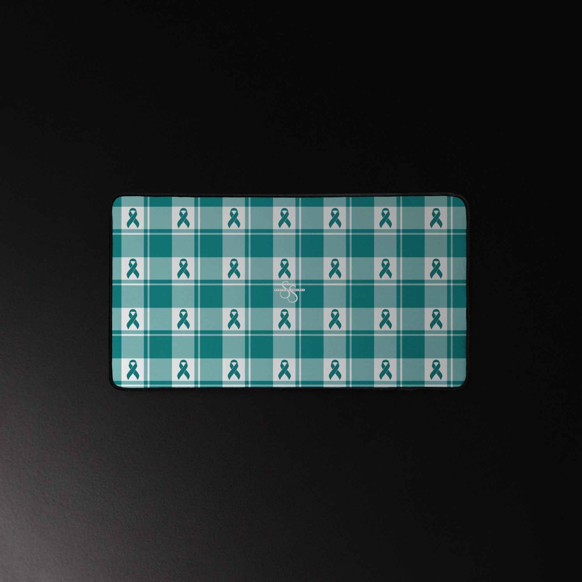 Desk Mat Cervical Cancer Awareness Plaid, Teal Ribbon, Supportive Gift - Scottish Squares