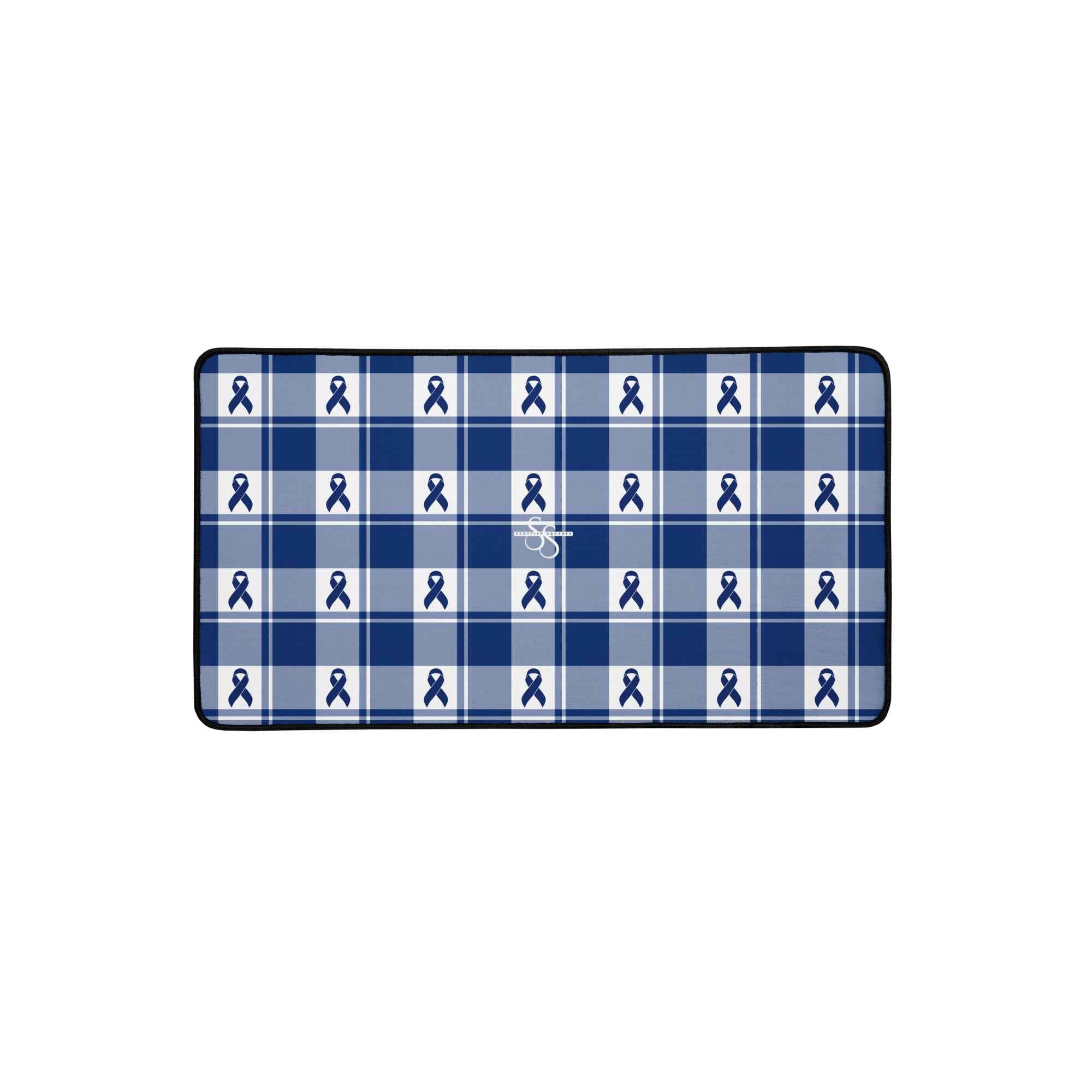 Desk Mat Colorectal Cancer Awareness Plaid, Dark Blue Ribbon, Supportive Gift 12″×22″ - Scottish Squares