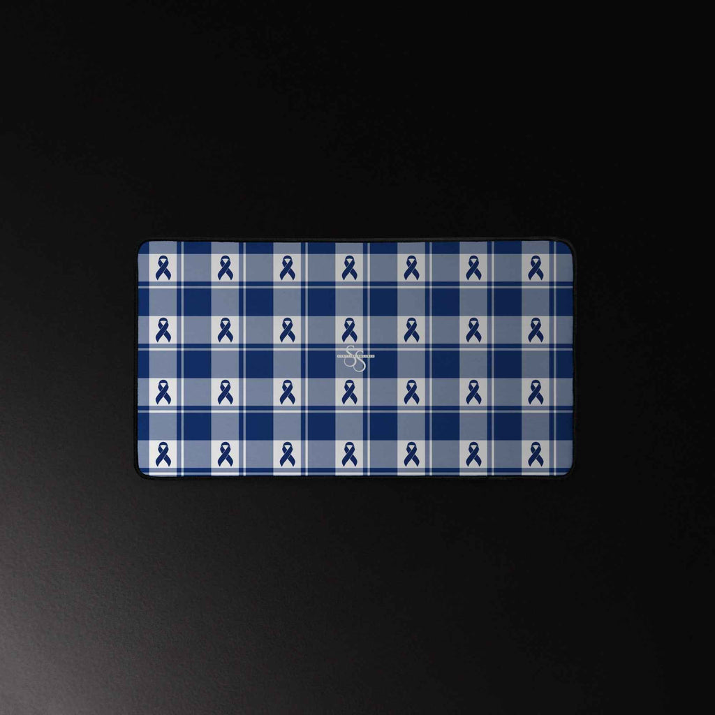 Desk Mat Colorectal Cancer Awareness Plaid, Dark Blue Ribbon, Supportive Gift - Scottish Squares